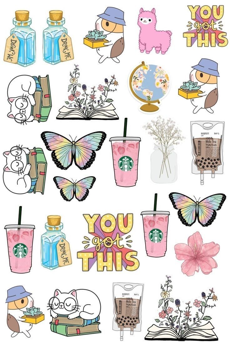 Aesthetic sticker pack. Doodle desenleri, Sticker tasarımı, Rozet tasarımı