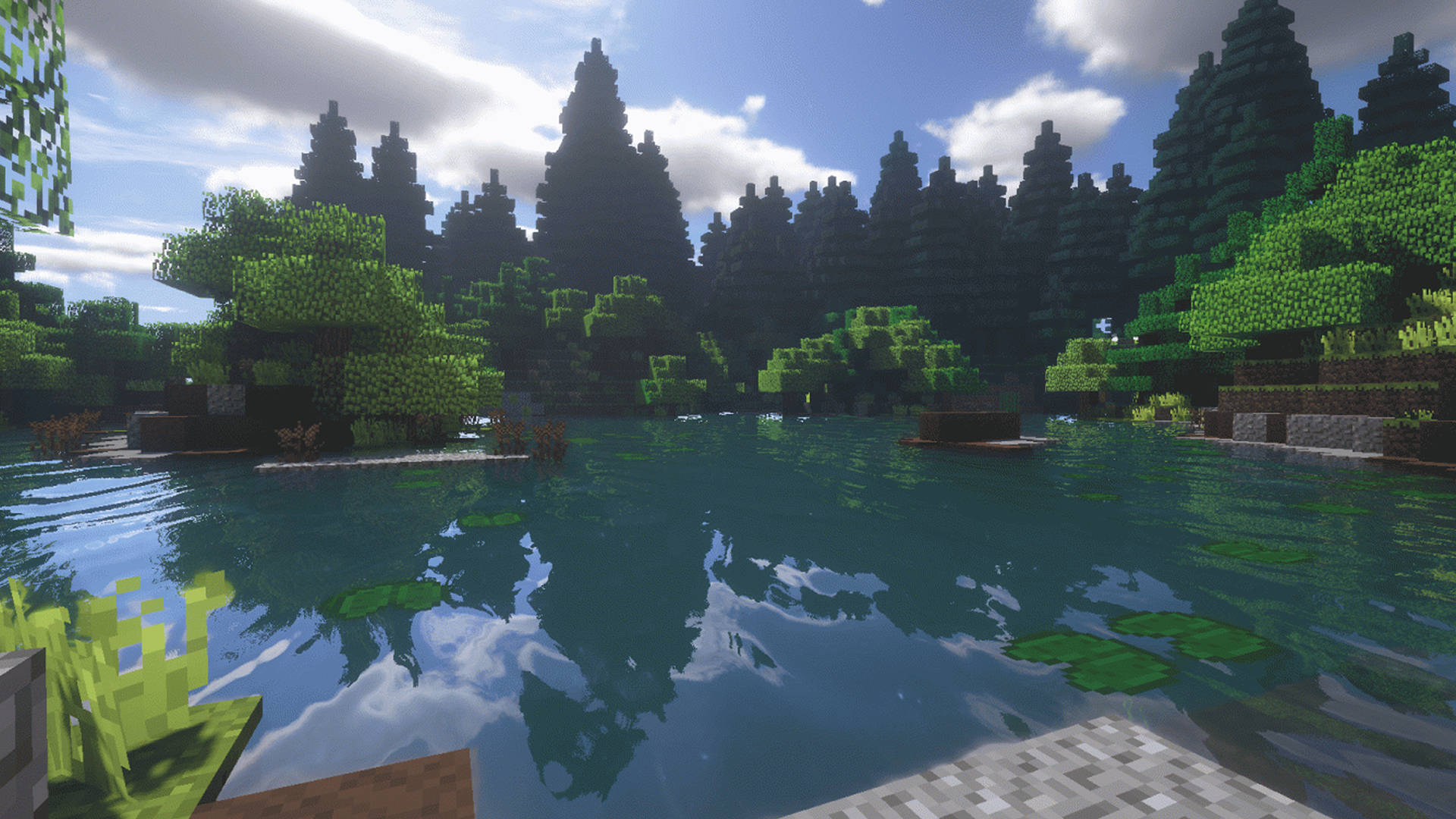 Download Lake Full Of Greenery 2560x1440 Minecraft Wallpaper
