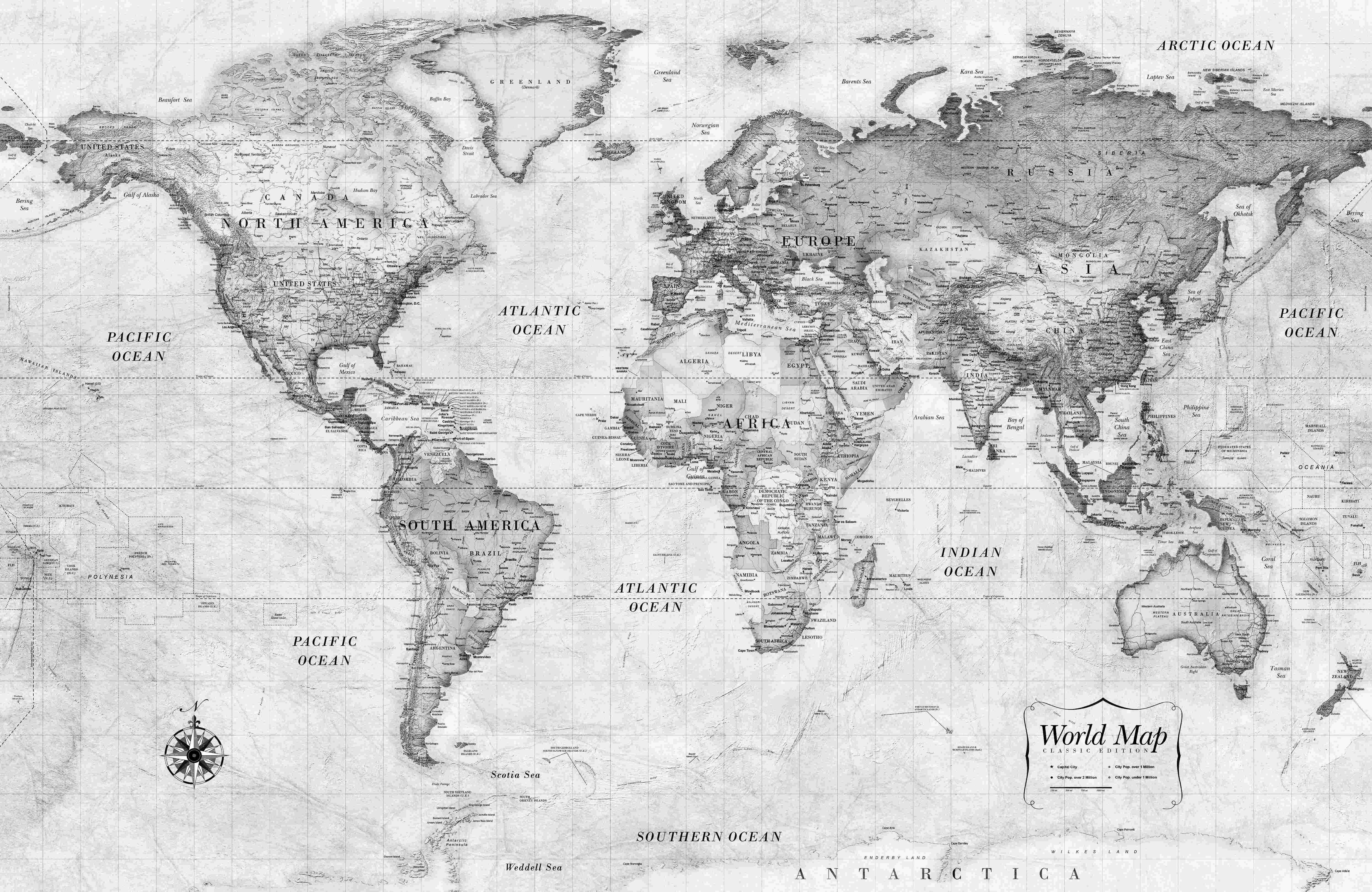 Breakwater Bay Classic World Map Black And White On Canvas Painting