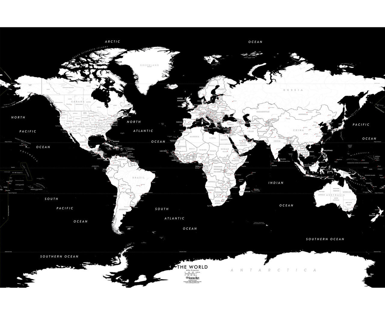 Black and White World Map Wallpaper Mural. World Maps Online