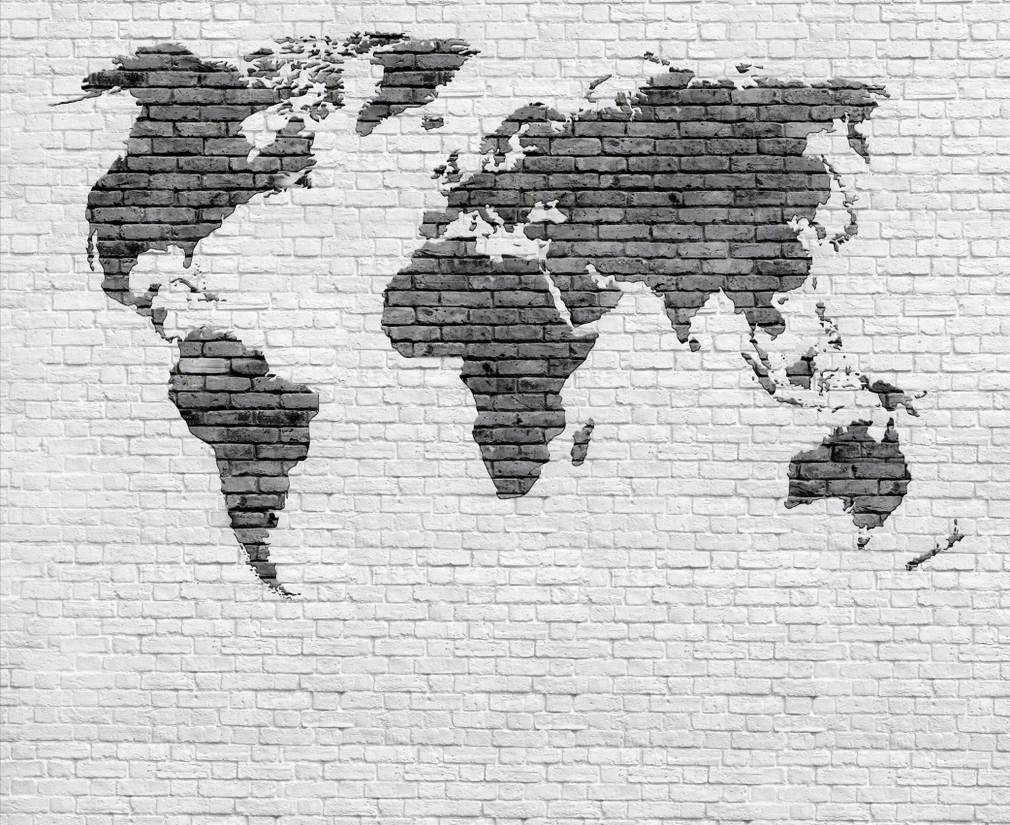 Black White Brick World Maps Wallpaper Mural • Wallmur®