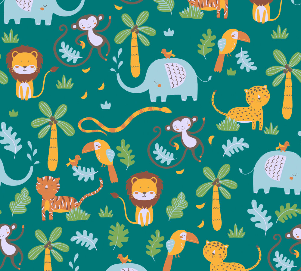 Kids Wallpaper Animals Jungle Green Colourful 38115 1