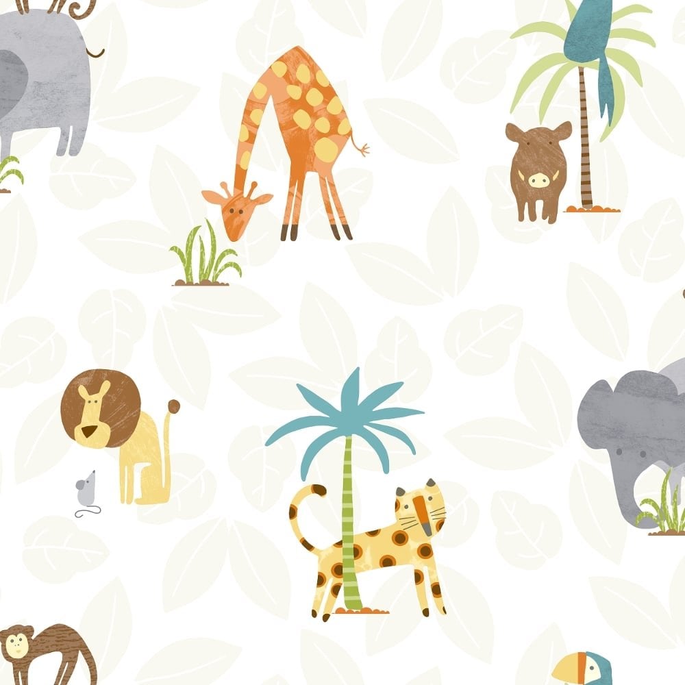***Sample Holden Jungle Friends Childrens Animal Multi Coloured Wallpaper Lion Monkey Kids Carto