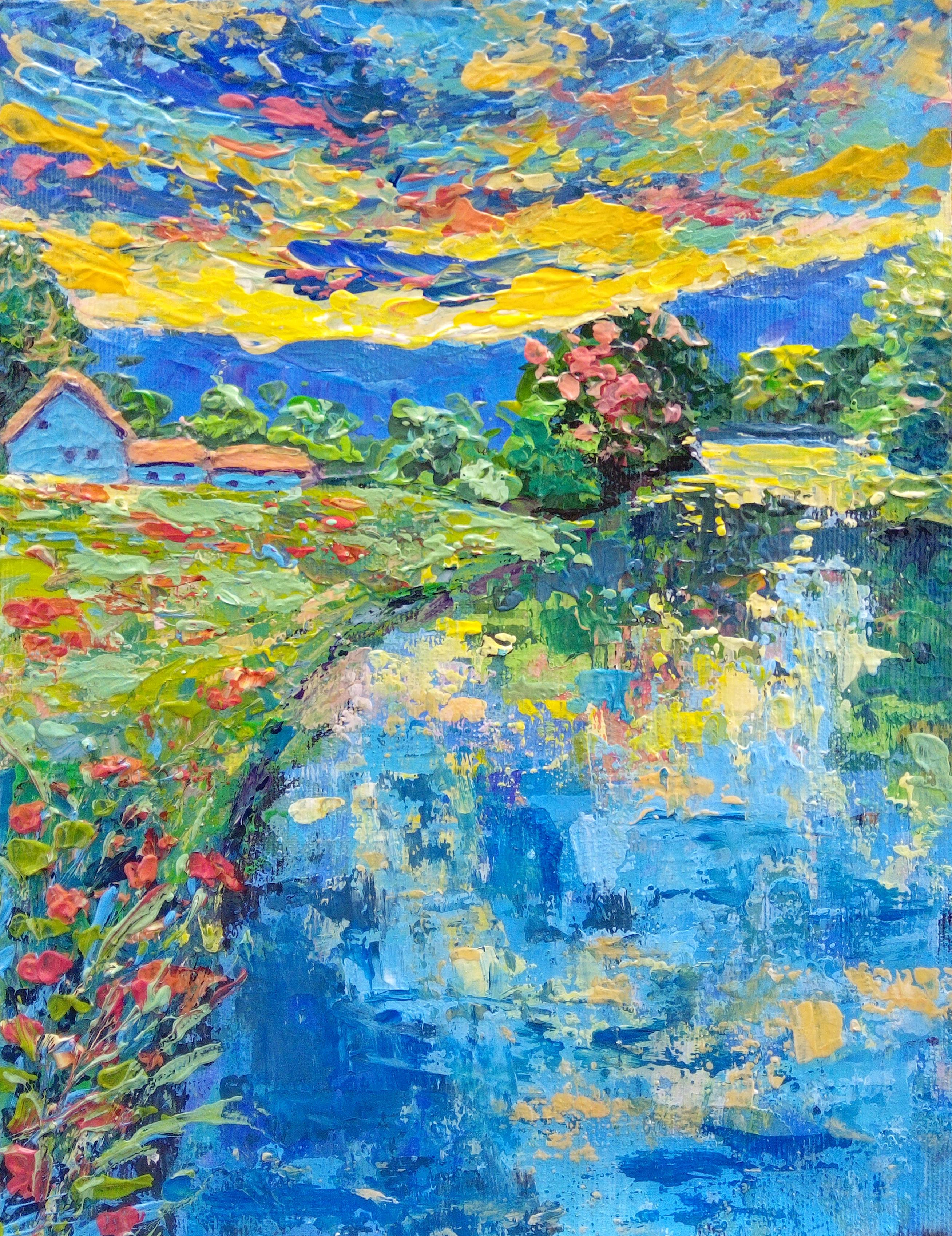 Made a psychedelic piece with acrylic on a long narrow canvas