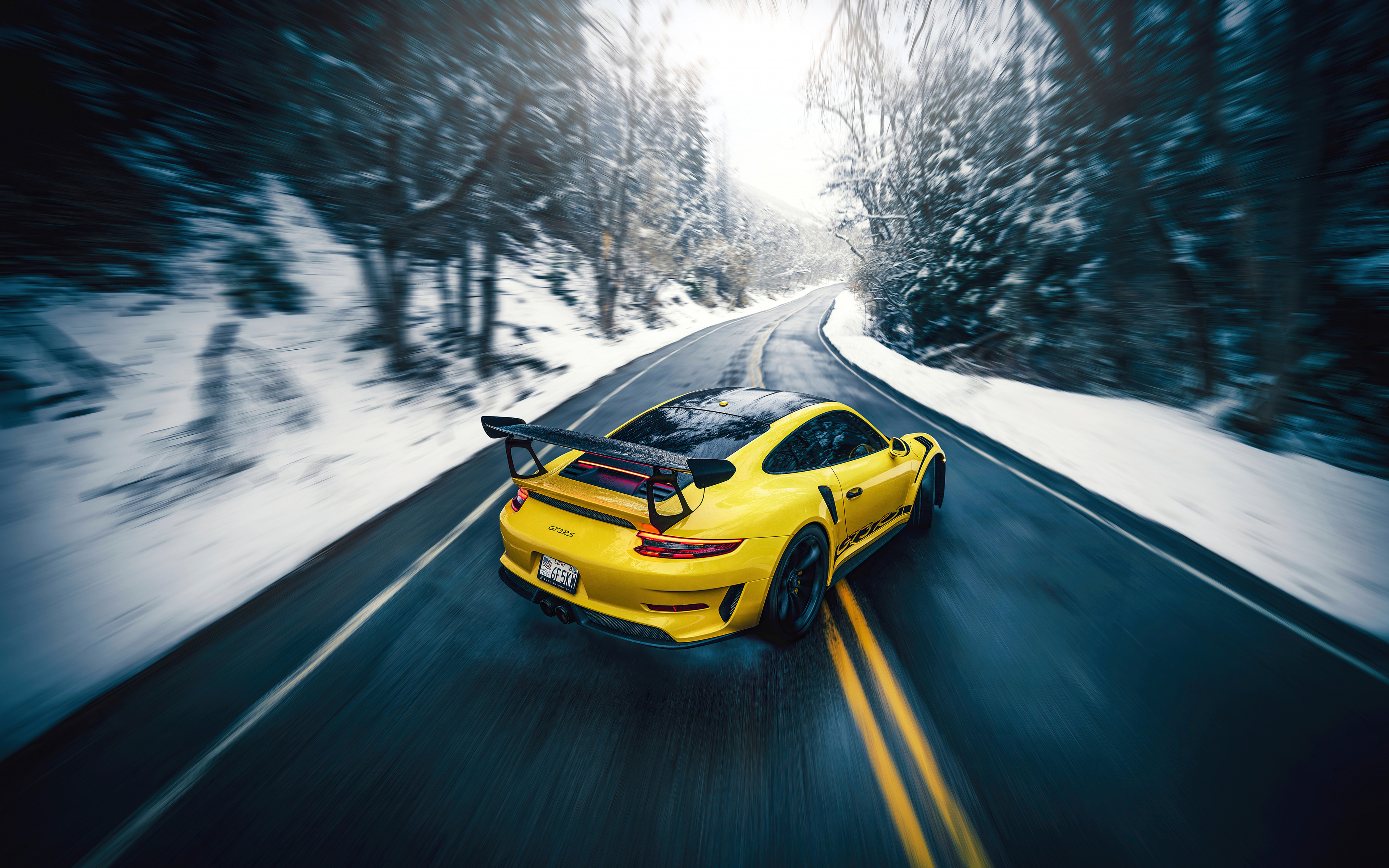 Download Wallpaper 3840x2400 Porsche Gt3rs, Yellow Sports Car, On Road, 2021 4k Wallaper, 4k Ultra HD 16:10 Wallpaper, 3840x2400 HD Background, 27290
