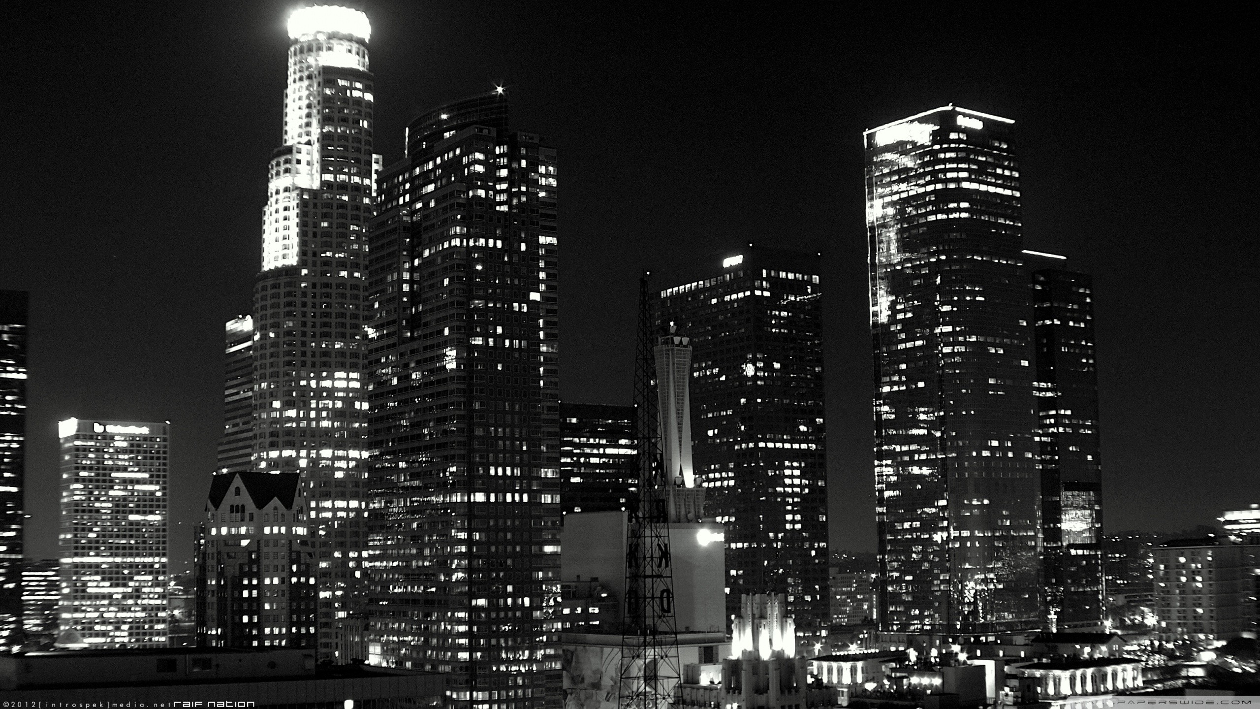 Black and white cityscapes buildings Los Angeles wallpaperx1440