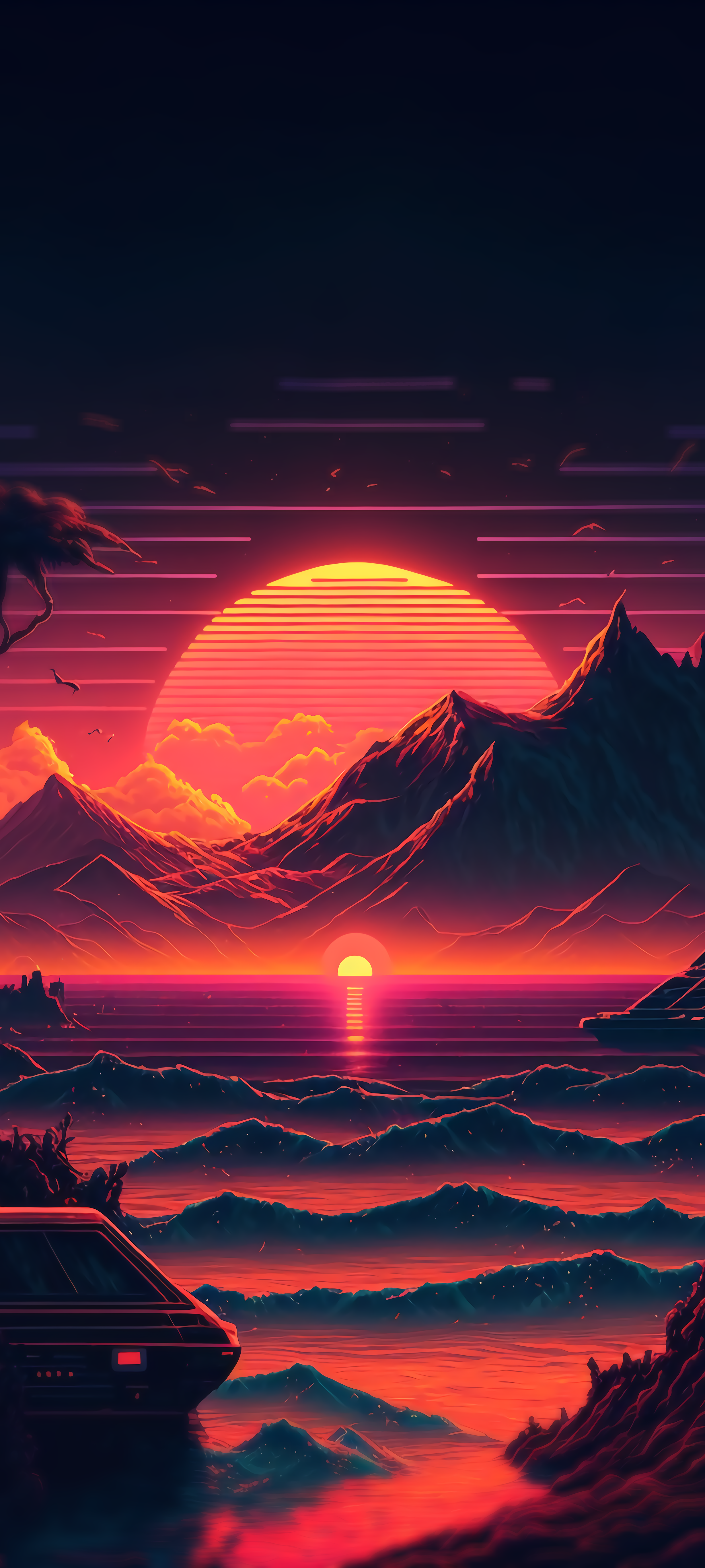 SYNTHWAVE SUNSET AI ART WALLPAPER 4K