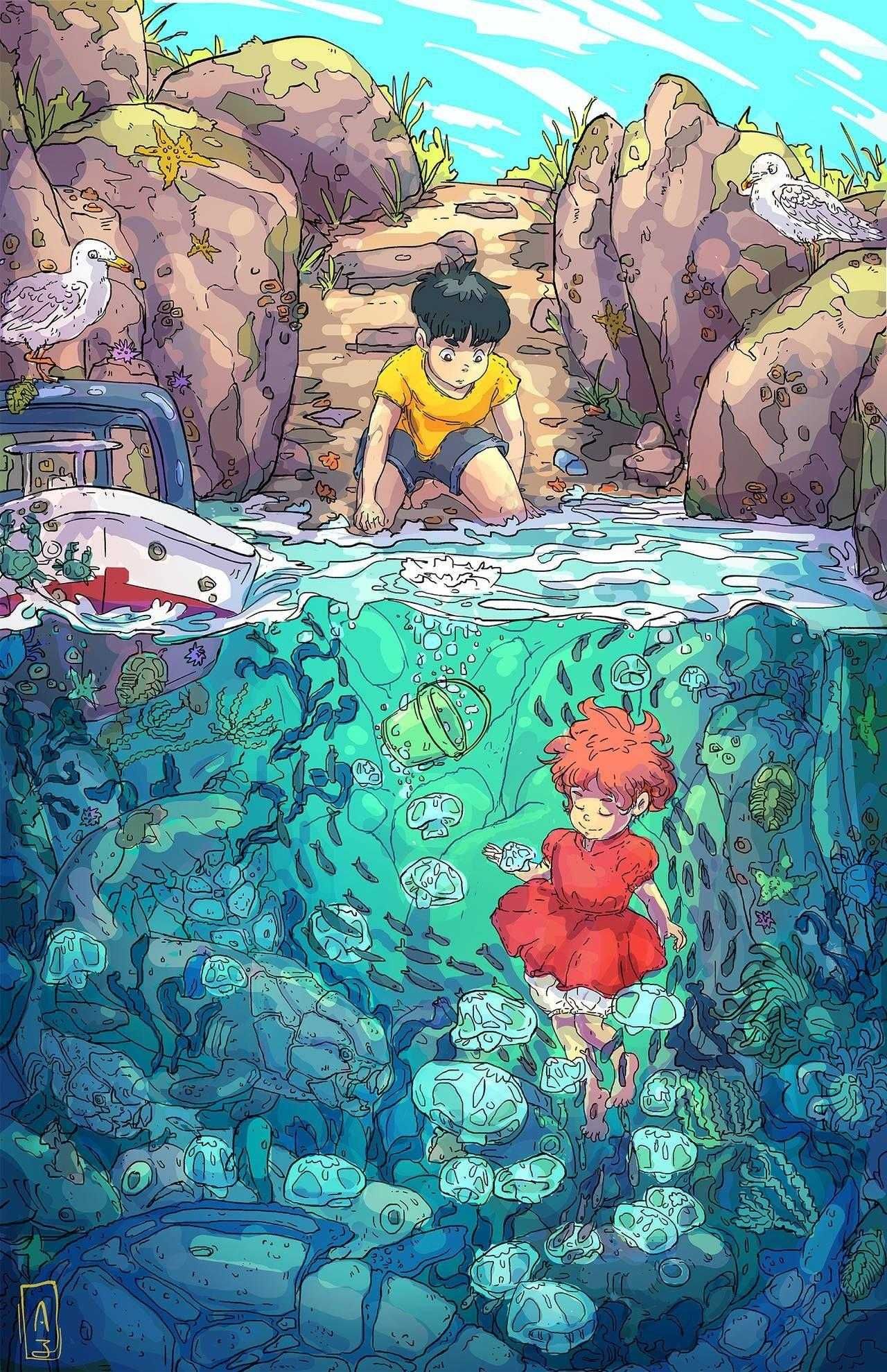 HD Ponyo Wallpaper Explore more #ponyo, Animated, Cute, Dentsu, Entertainment wallpaper. /h. Disney canvas art, Studio ghibli art, Ponyo