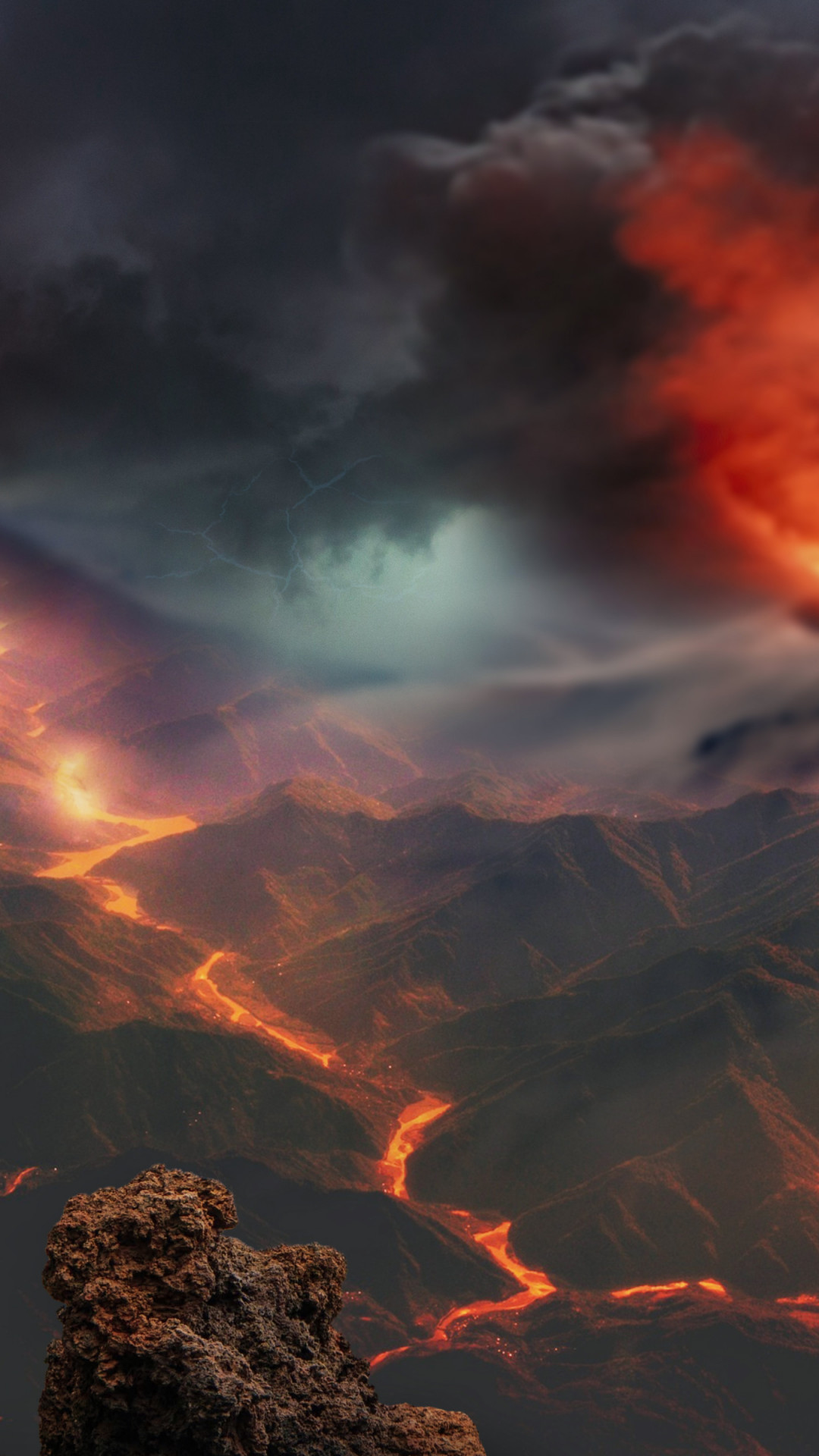 Download wallpaper: Volcanoes eruption and lava flow 1080x1920