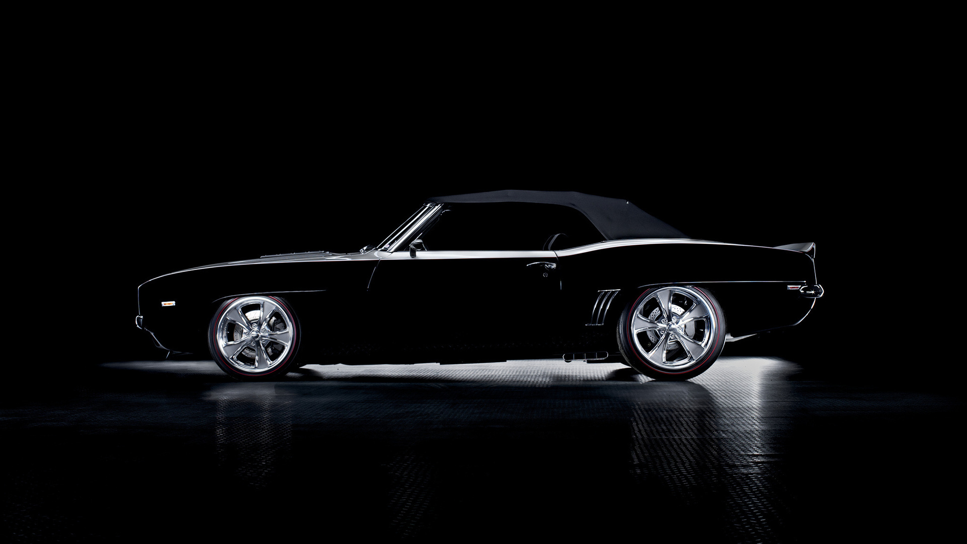 Vehicles cars chevy chevrolet camaro tuning hot rod muscle black custom wheels rims chrome reflection classic retro wallpaperx1080