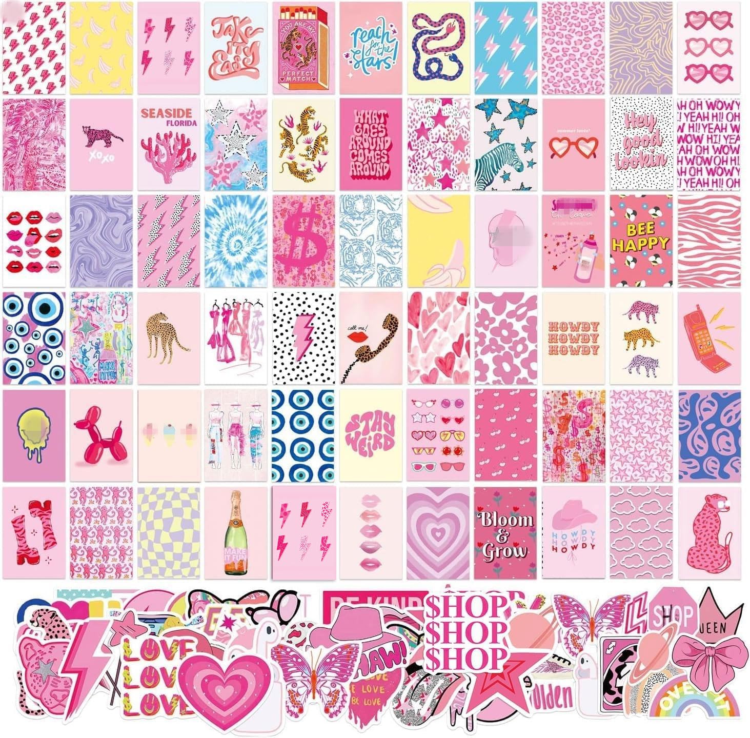 YZEASYPINK 120 Pcs Preppy Wall Collage Kit Aesthetic Picture, Trendy Pink Photo Collage Kit, Preppy Room Decor Aesthetic, Preppy Things for Teen Girls, Cute Posters for posters for room aesthetic: Posters & Prints