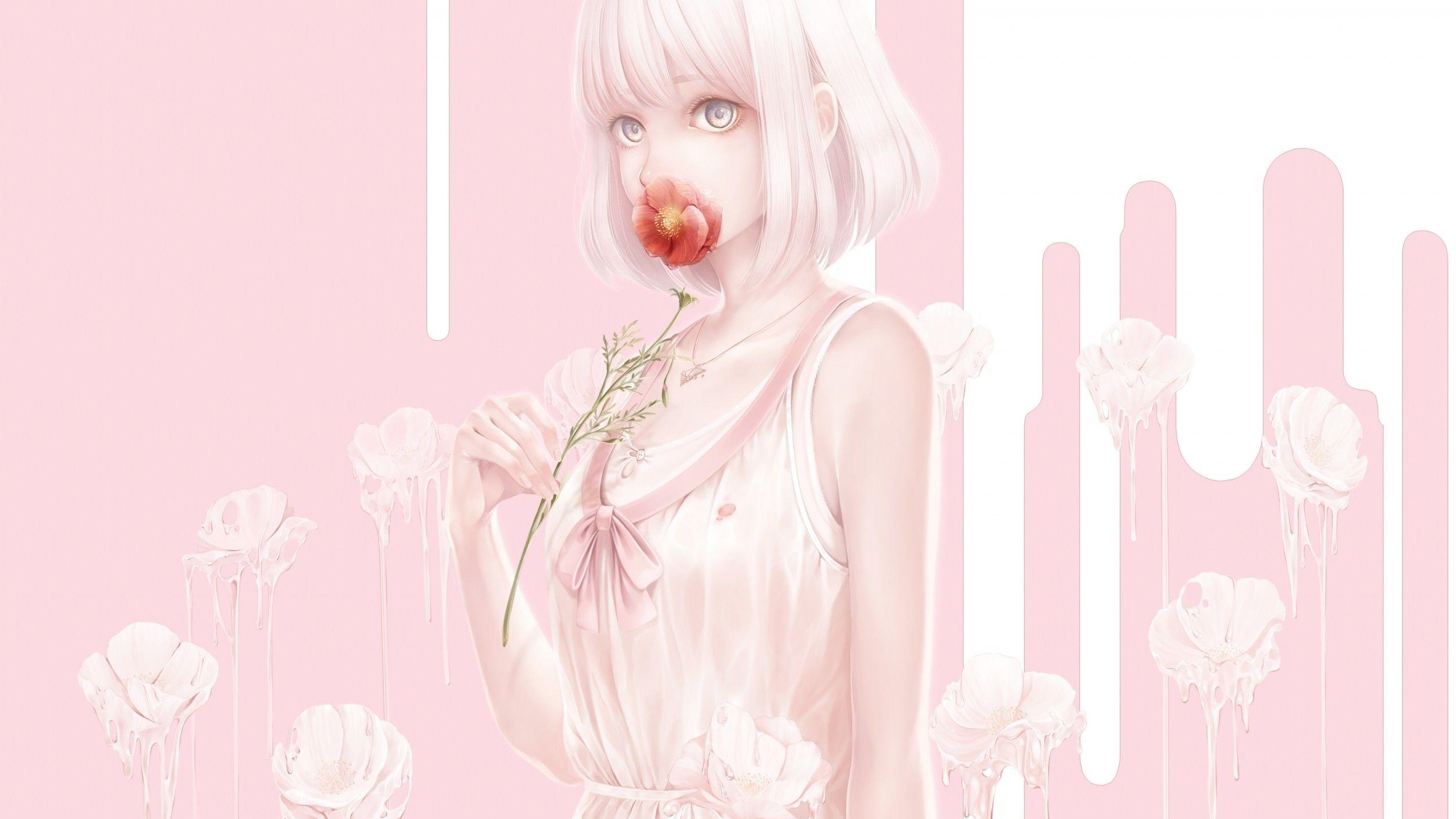 Cute pastel pink anime girl. wallpaper