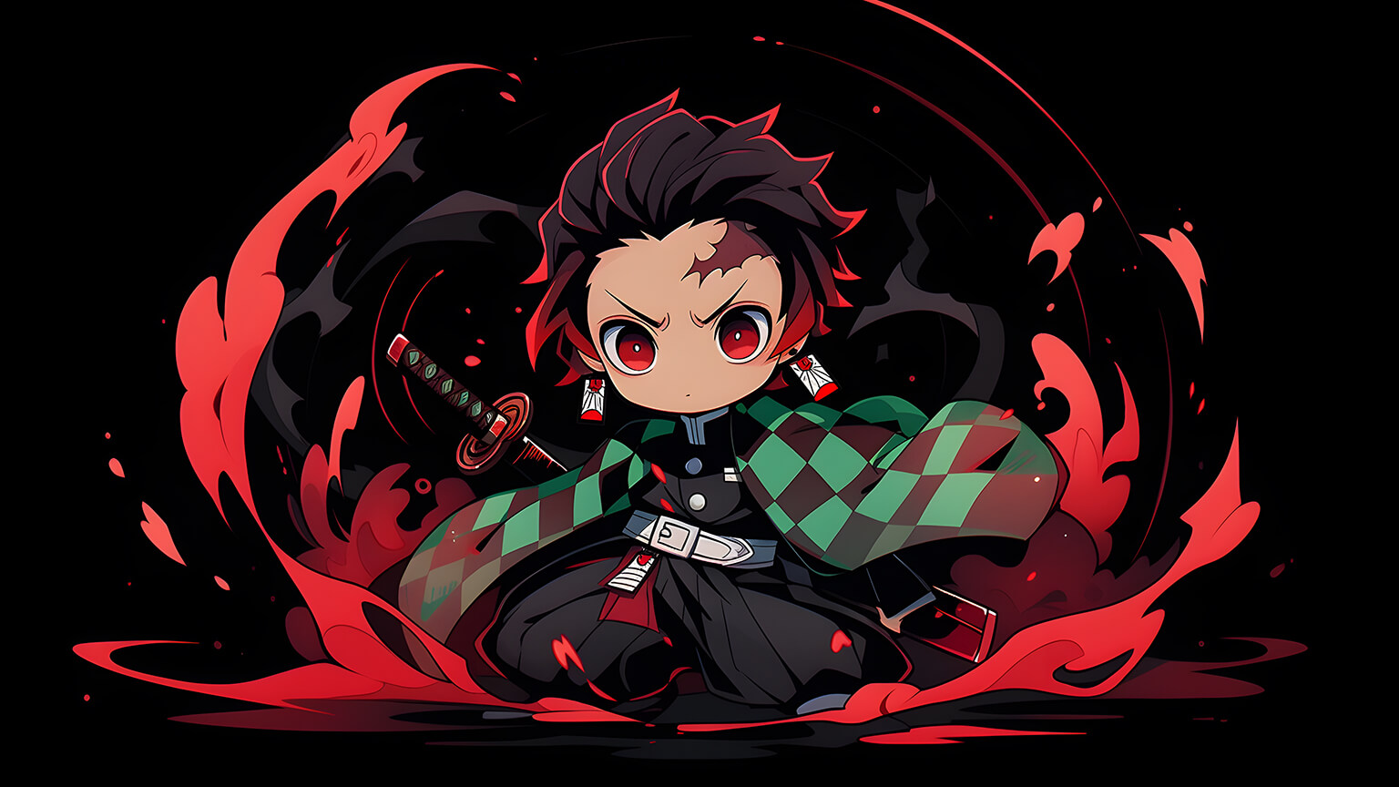 Demon Slayer Chibi Tanjiro Kamado Black