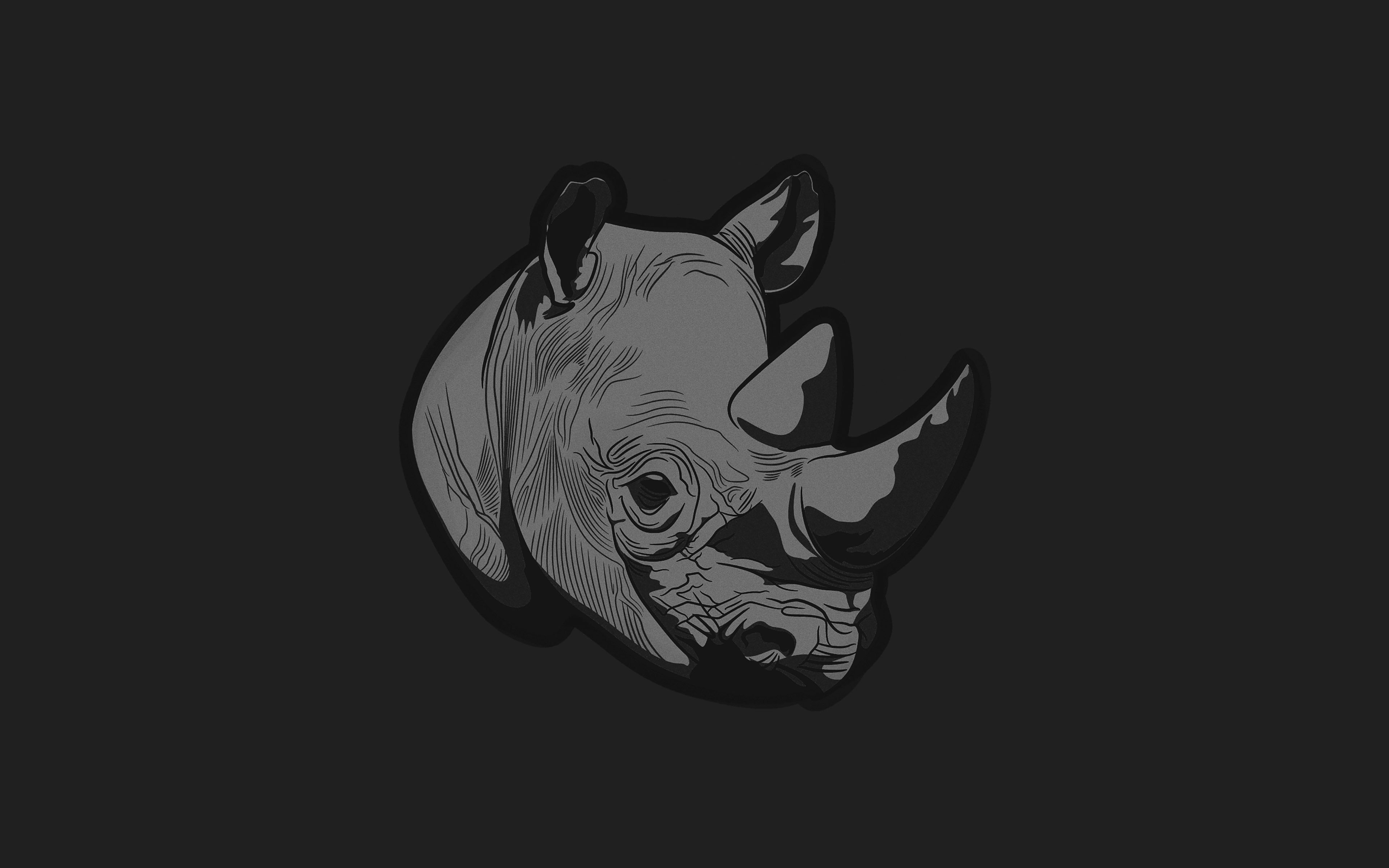 wallpaper for desktop, laptop. thoughtful rhino dark minimal illust art