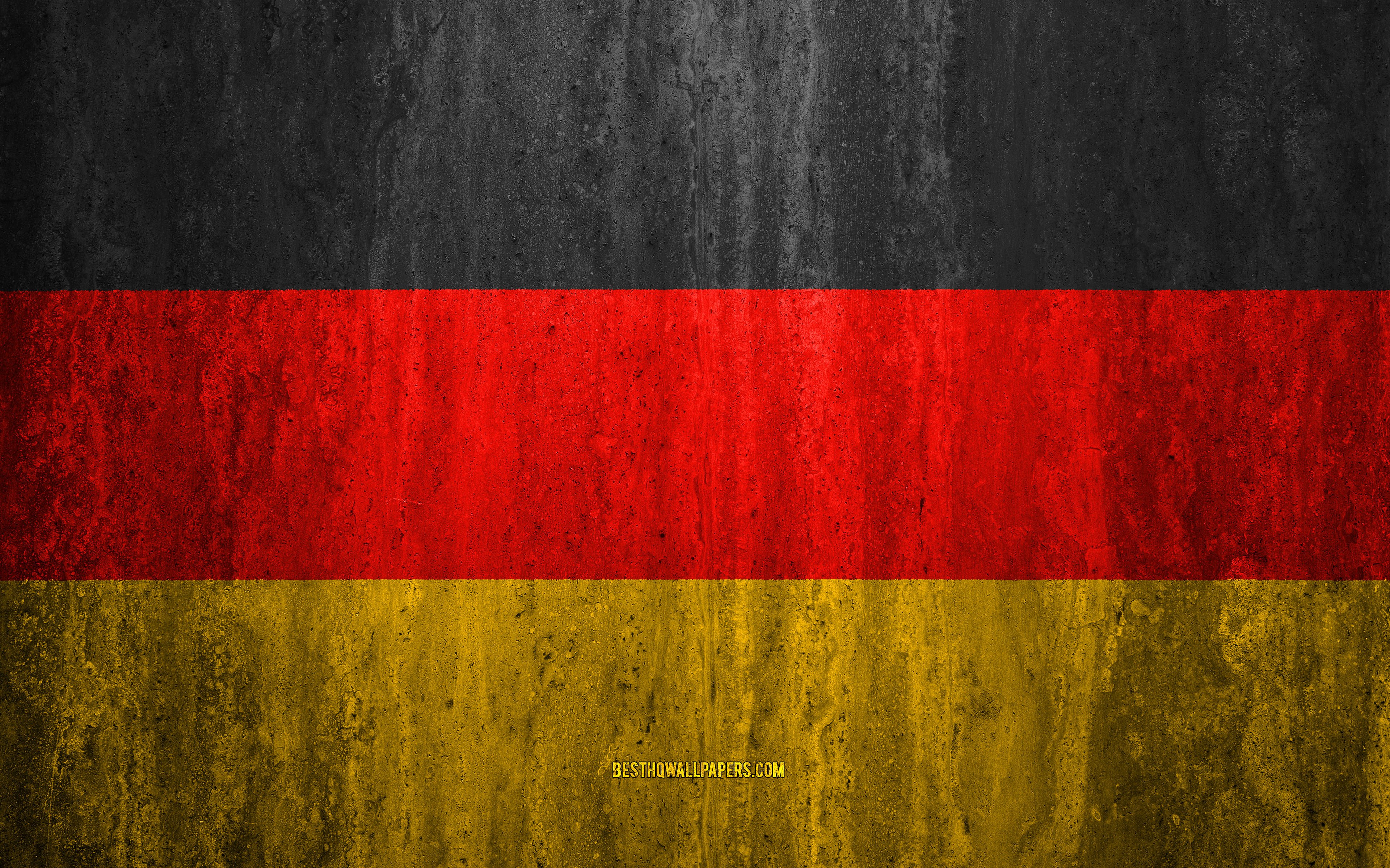 Download wallpaper Flag of Germany, 4k, stone background, grunge flag, Europe, Germany flag, grunge art, national symbols, Germany, stone texture for desktop with resolution 3840x2400. High Quality HD picture wallpaper