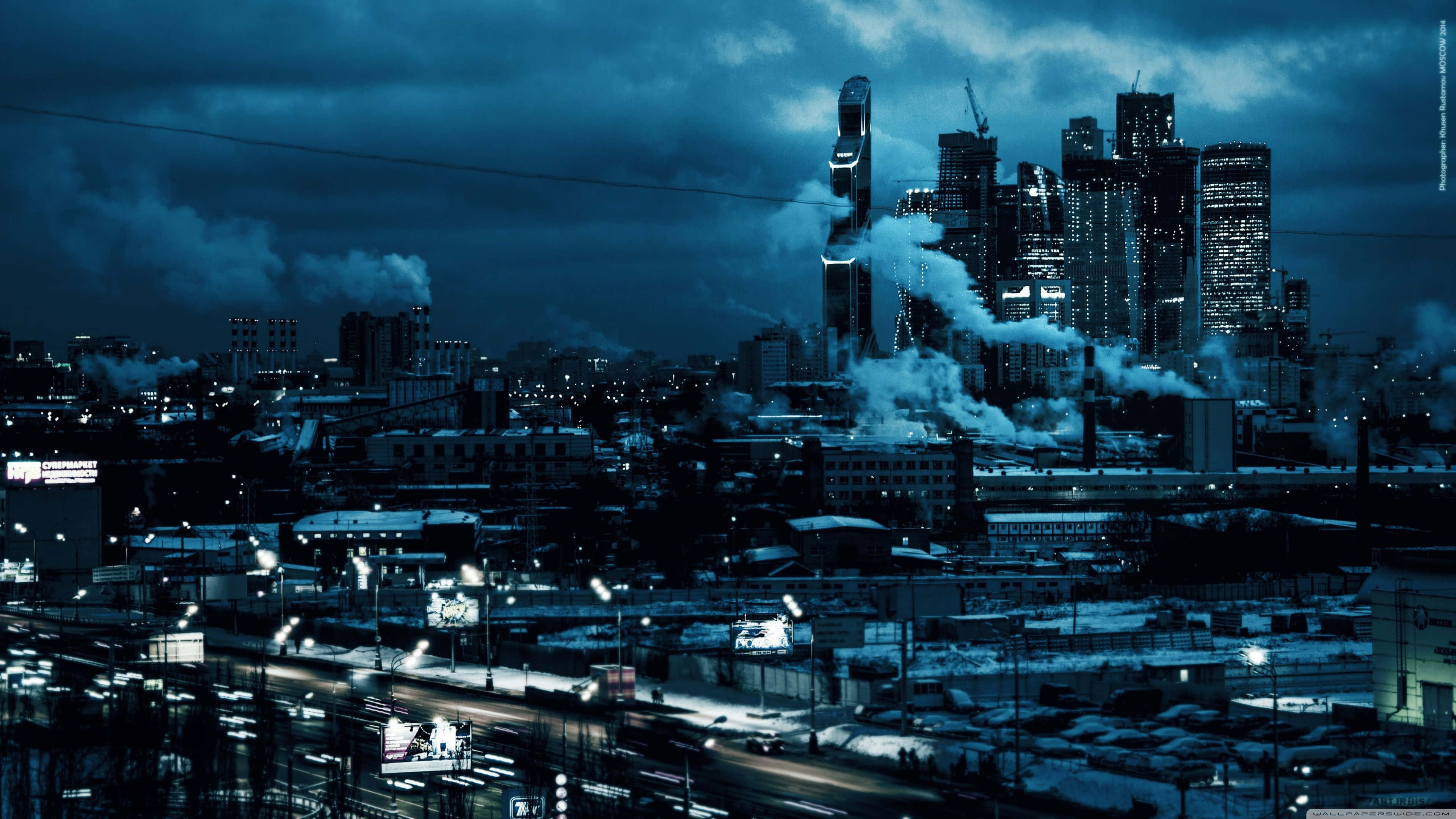 Industrious Megacity At Night Wallpaper