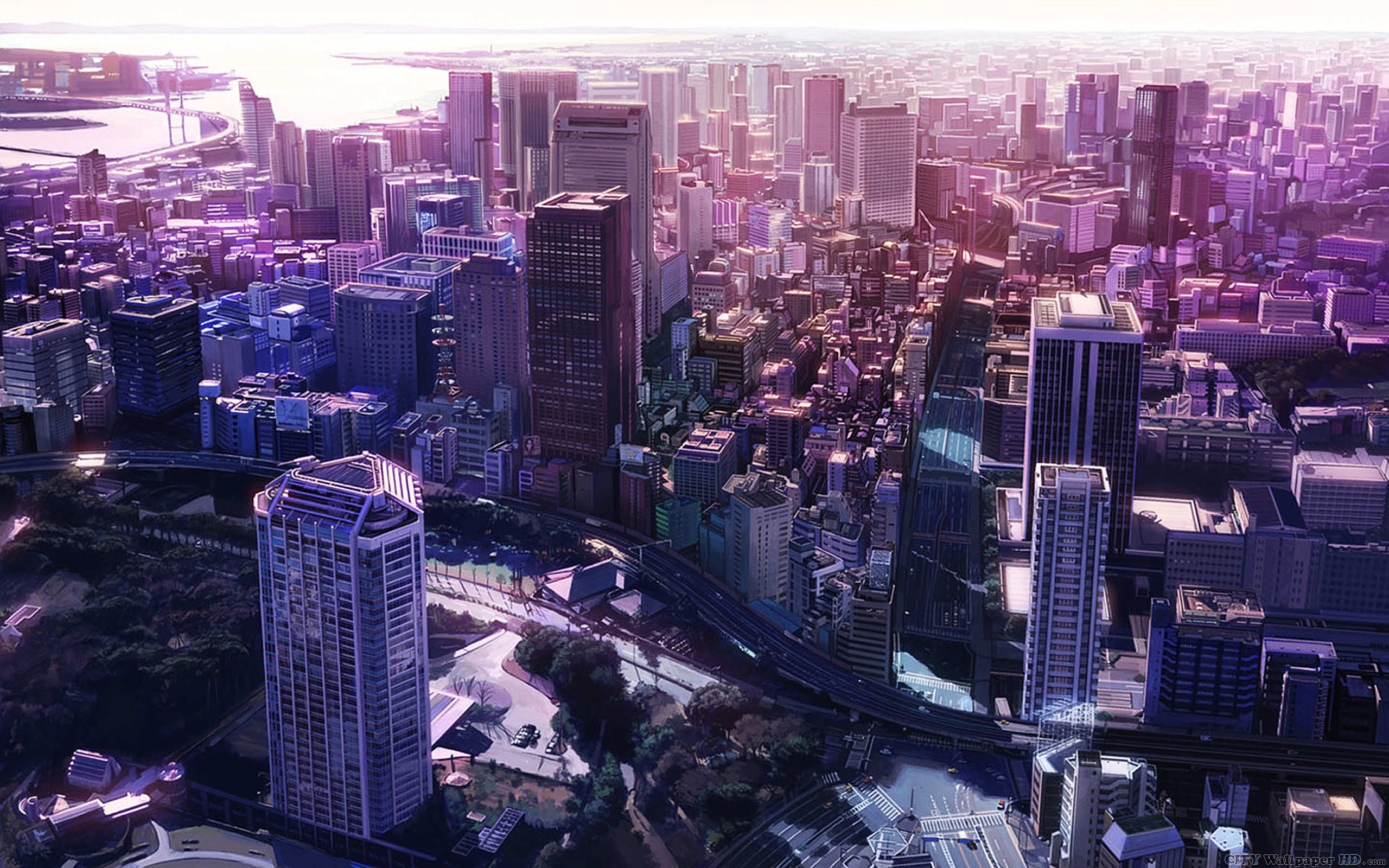 Sunrise in a megacity wallpaper. Wide