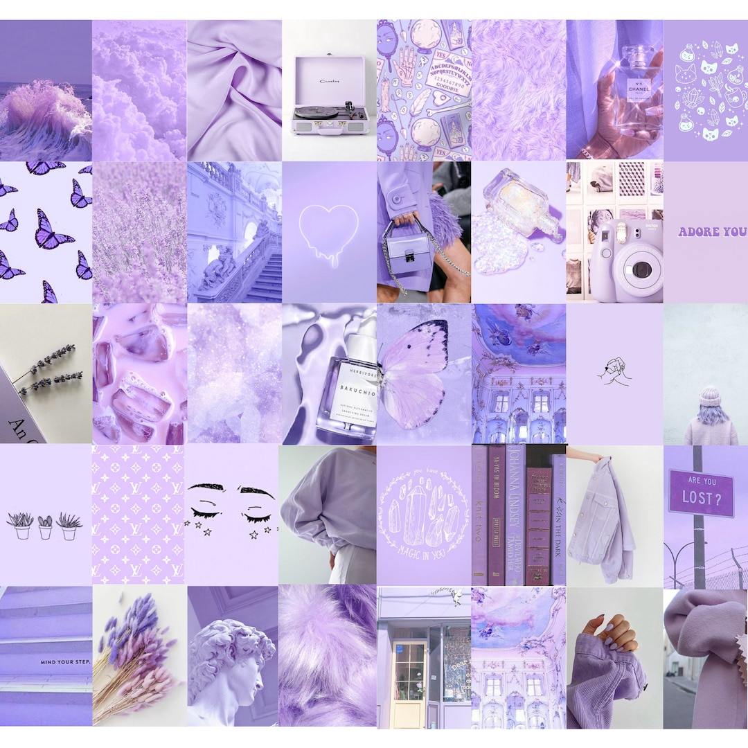 Lavender Purple Photo Wall Collage Kit, Purple Aesthetic, Baby Purple, Digital Prints, Aesthetic Room Wall Decor, 49 Pcs (Download Now)