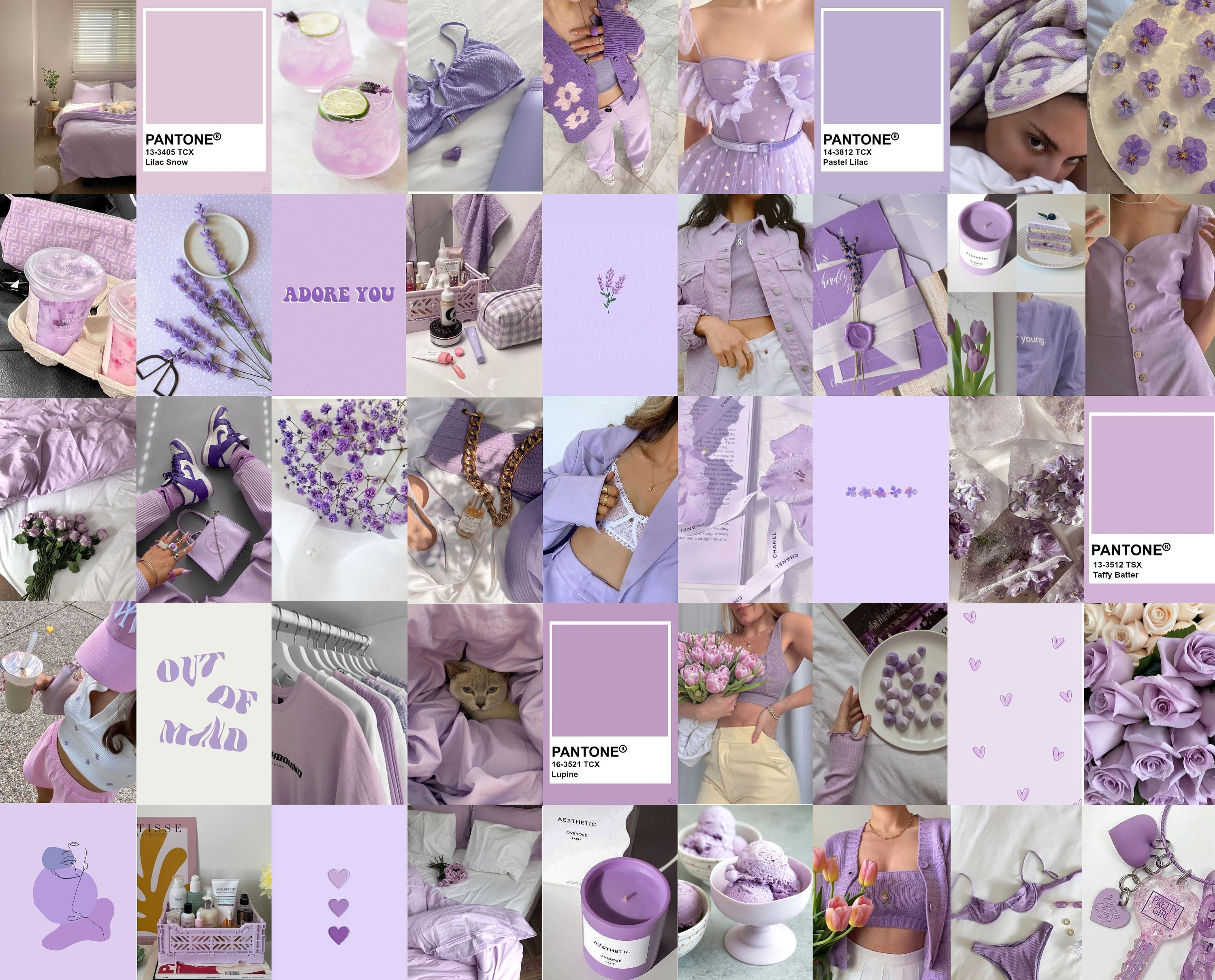 Photo Wall Collage Kit Lavender Light Purple Aesthetic 3 set of 70 Photo INSTANT Download DIGITAL Printable Collage Kit
