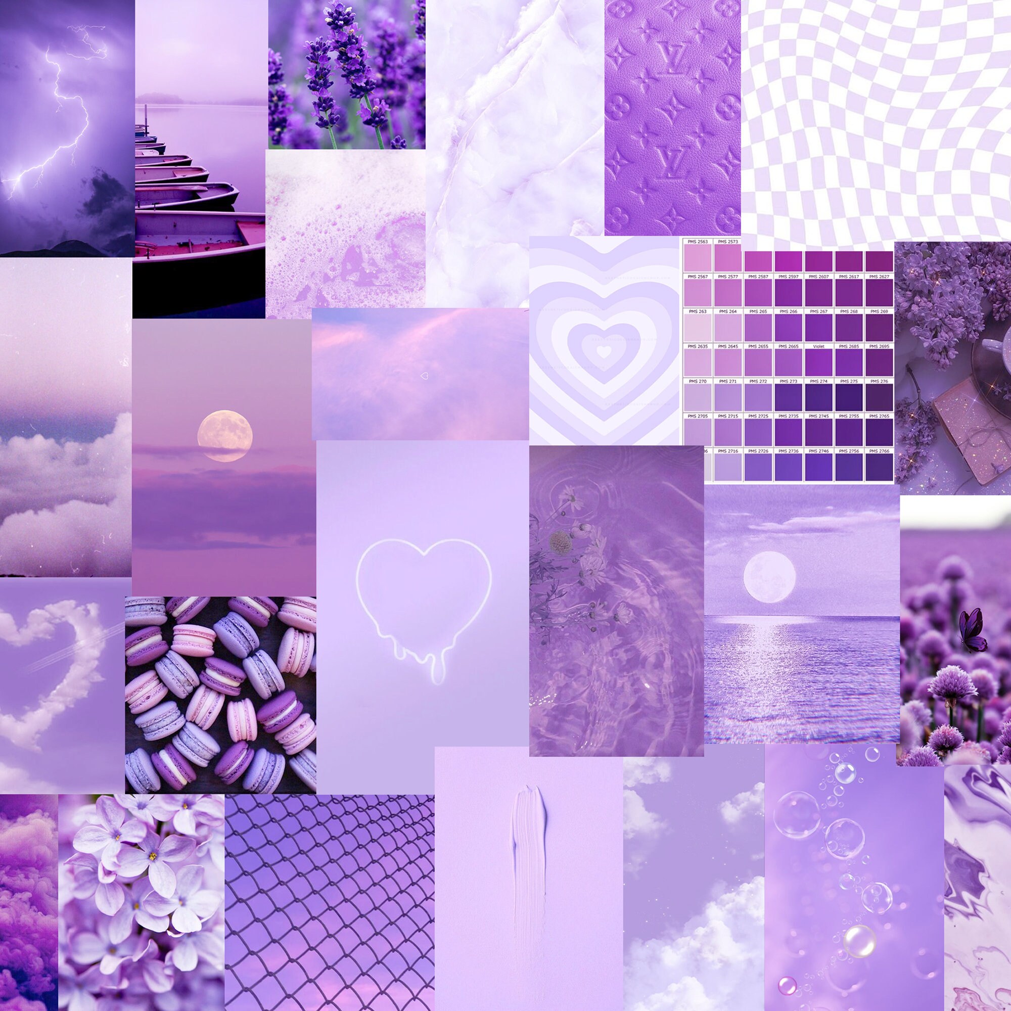 Pastel Purple / Lilac Photo Collage, Desktop Wallpaper Art, Minimal Background, Aesthetic Wallpaper, Monochrome Theme, Collage Theme