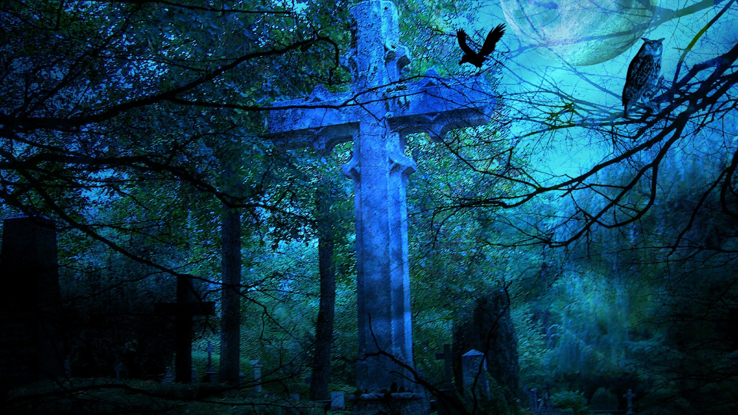 HALLOWEEN gothic cross forest dark crow raven wallpaperx1440
