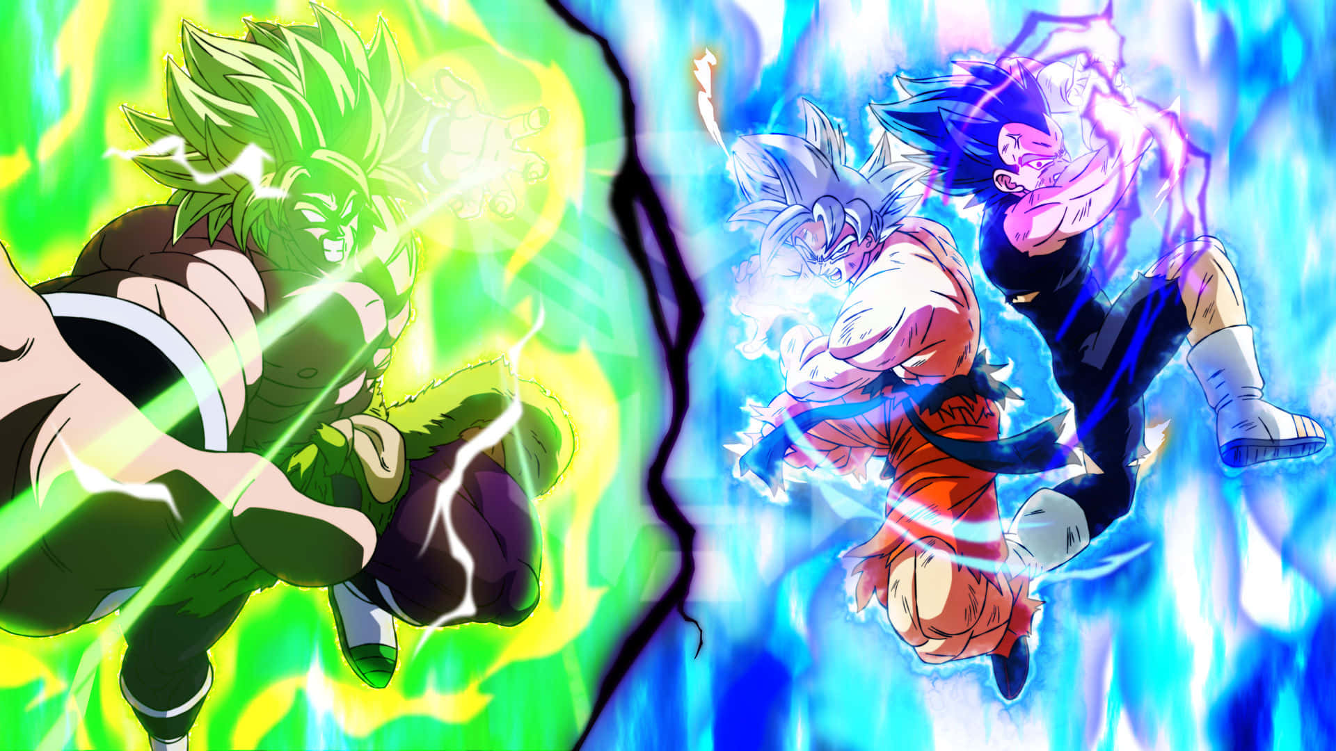 Download Intense Showdown: Vegeta and Broly Wallpaper