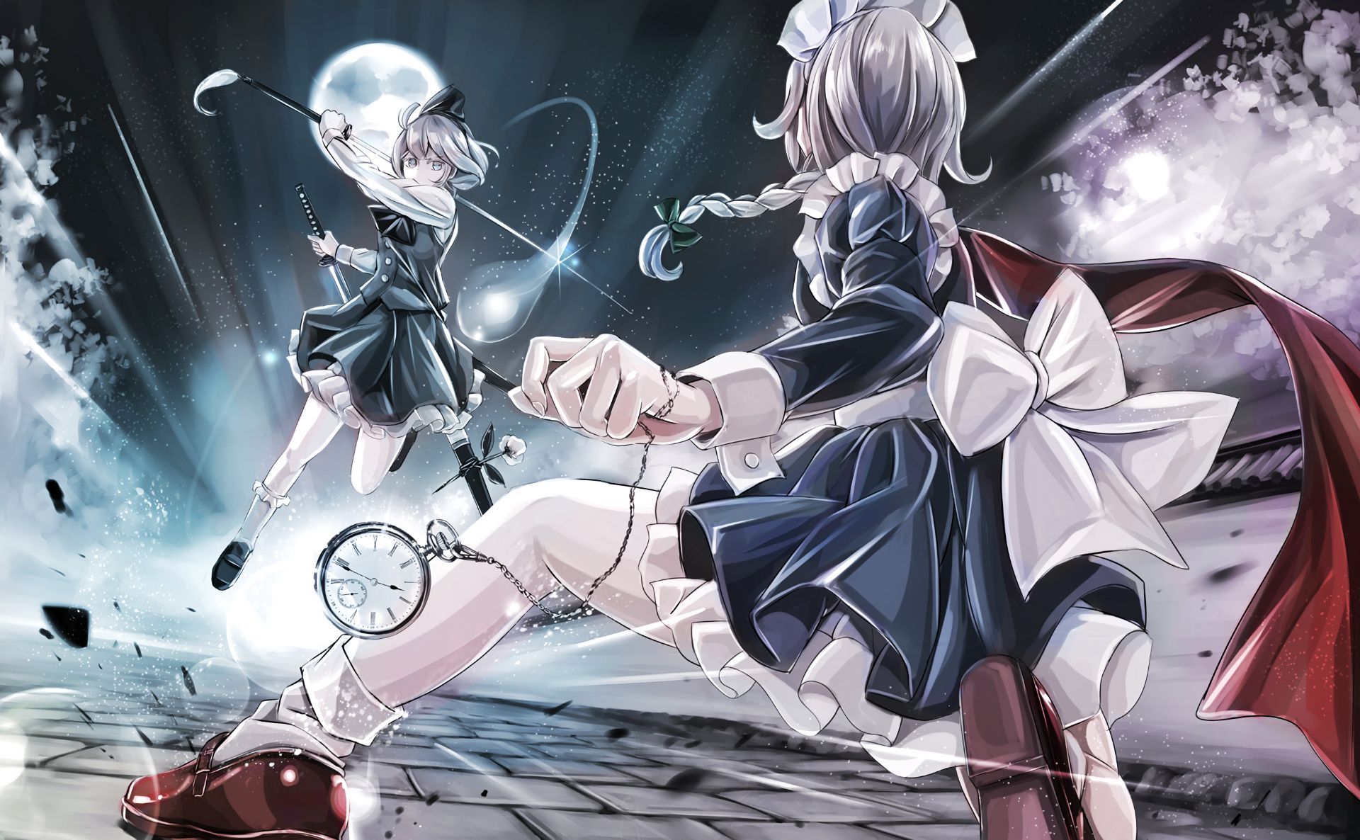 HD desktop wallpaper: Anime, Touhou, Youmu Konpaku, Sakuya Izayoi, Myon (Touhou) download free picture