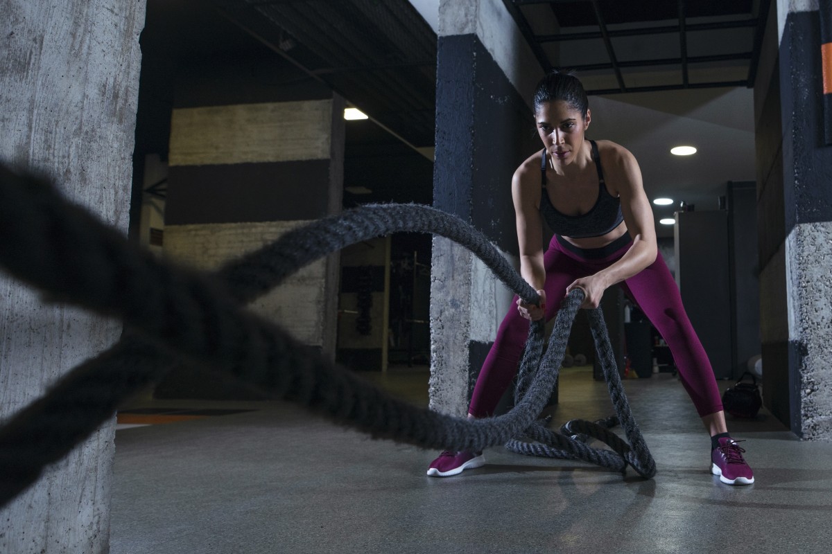 Free Image, gym, woman, exercising, motivation, dedication, sport, sporty, sportswoman, fit, workout, sportswear, trainer, healthy, club, wave, people, couple, active, rope, functional, pretty, health, weight training, girl, strong, body, battle