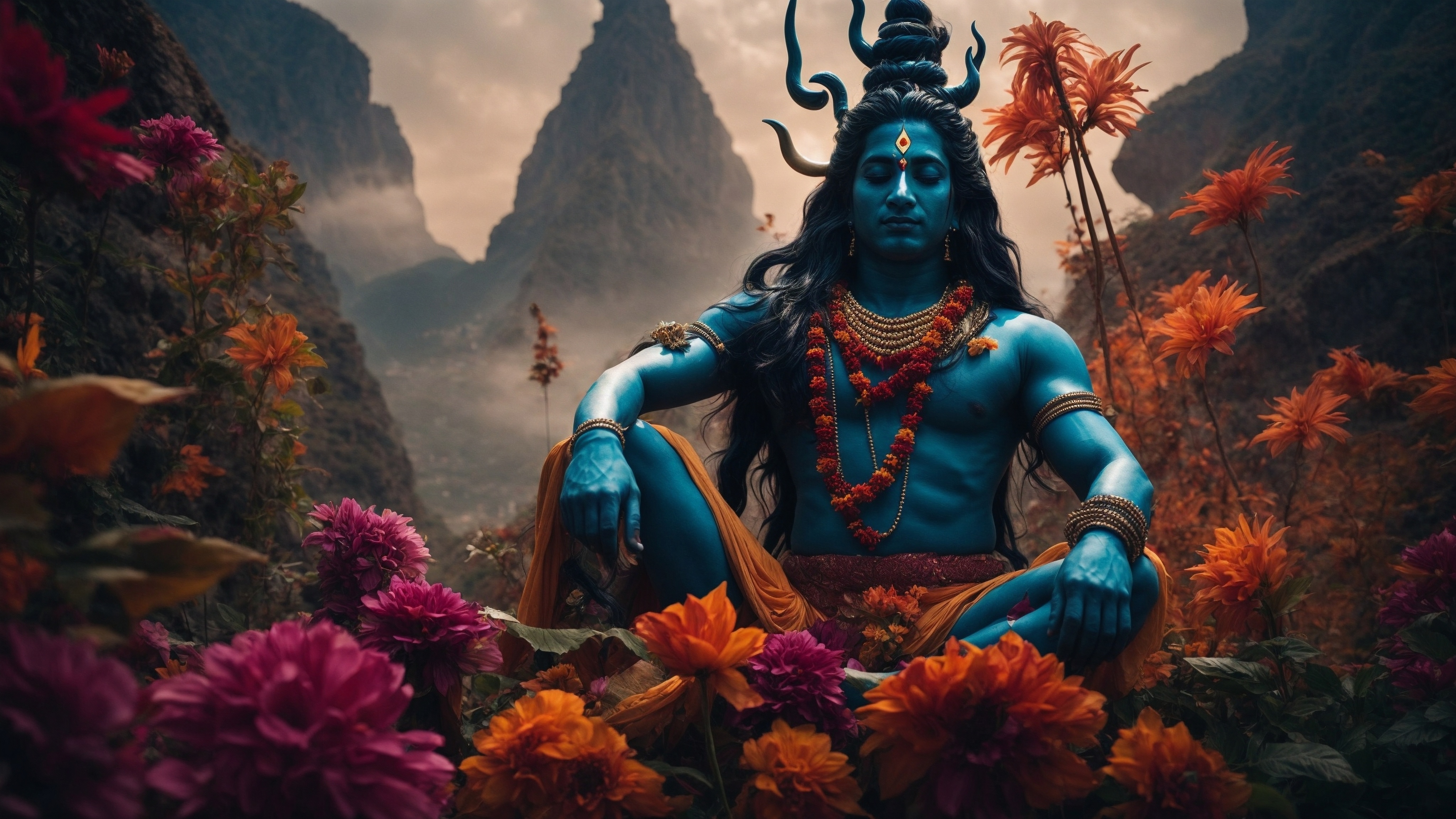 Lord Mahadev Meditating Amidst a Flower