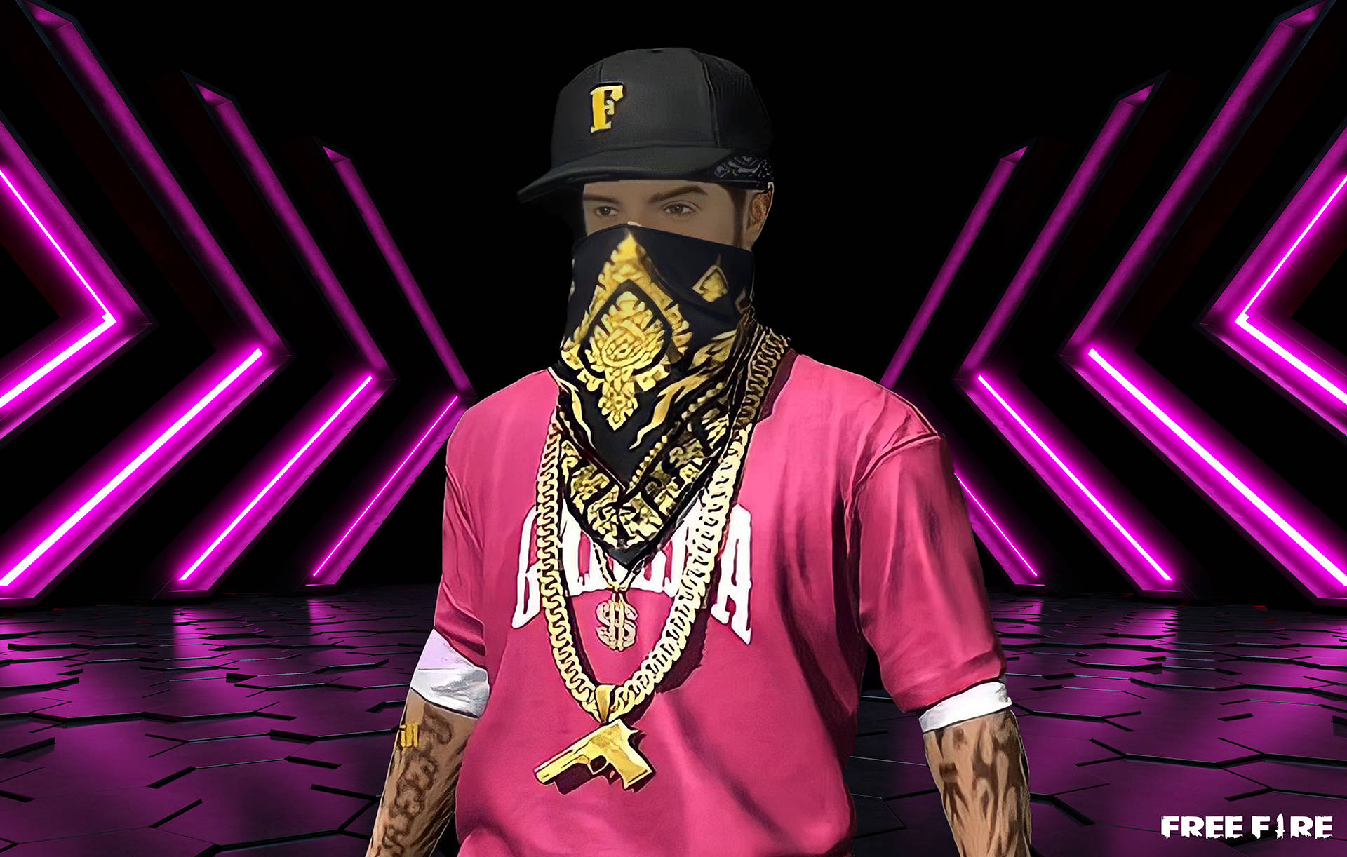 Download Free Fire Hip Hop Bundle Neon Pink Background Wallpaper