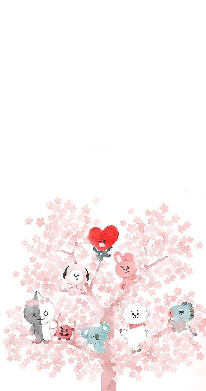Cute bt21 cherry blossom Wallpaper