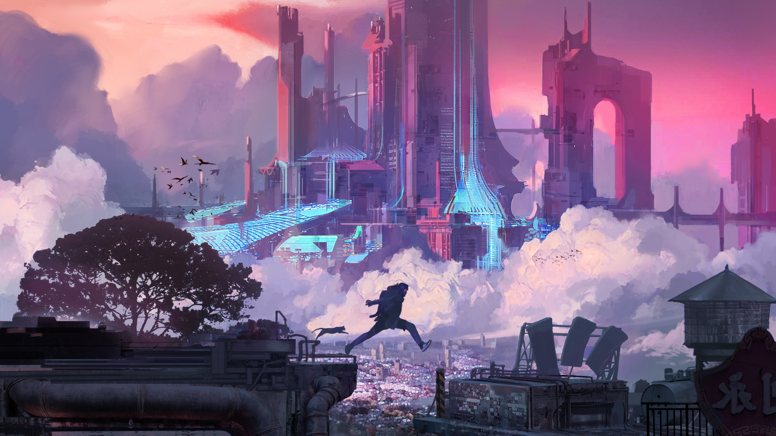 Jumping Through Cyber City 4k Wallpaper 4K