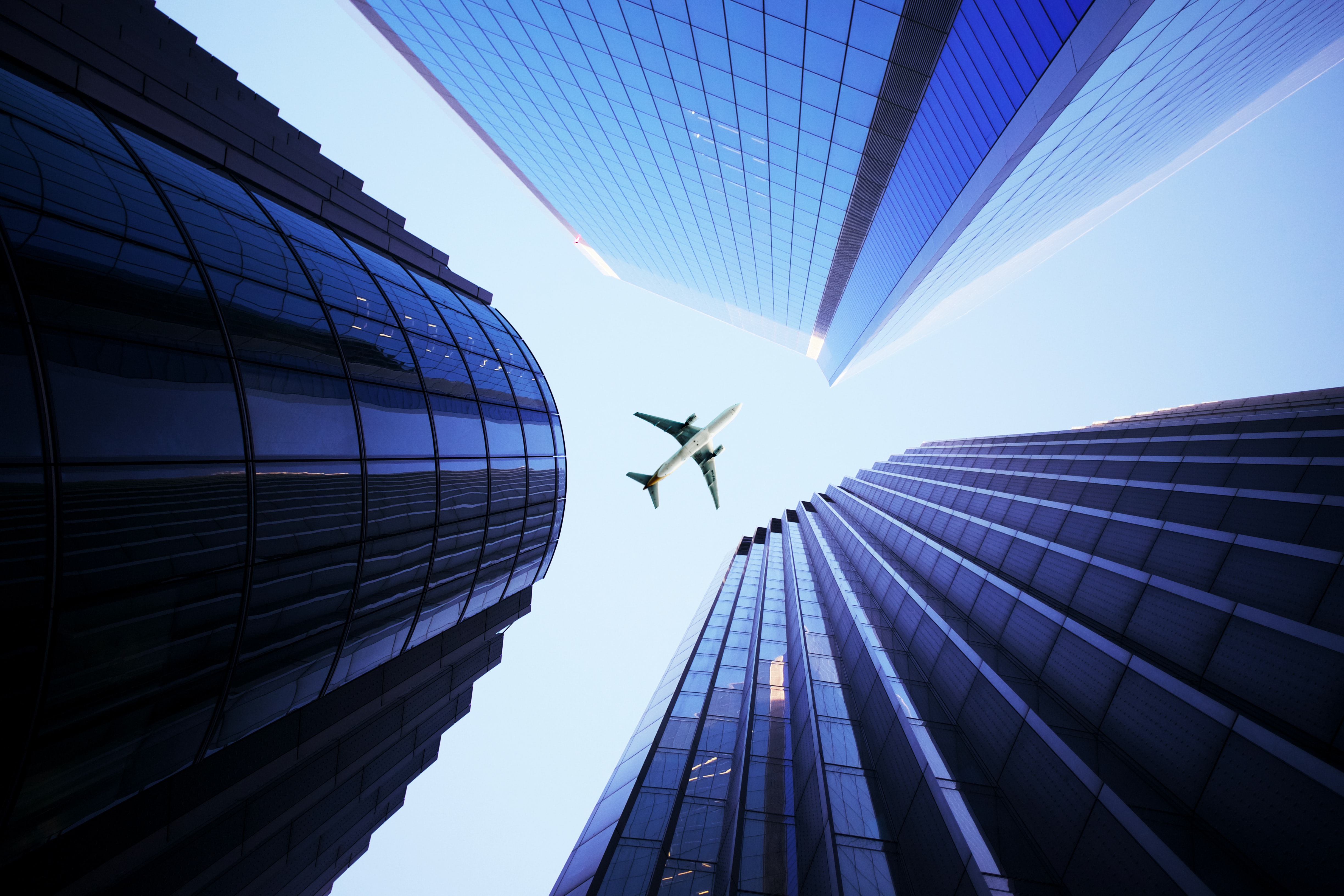 Skyscrapers Wallpaper 4K, Airplane