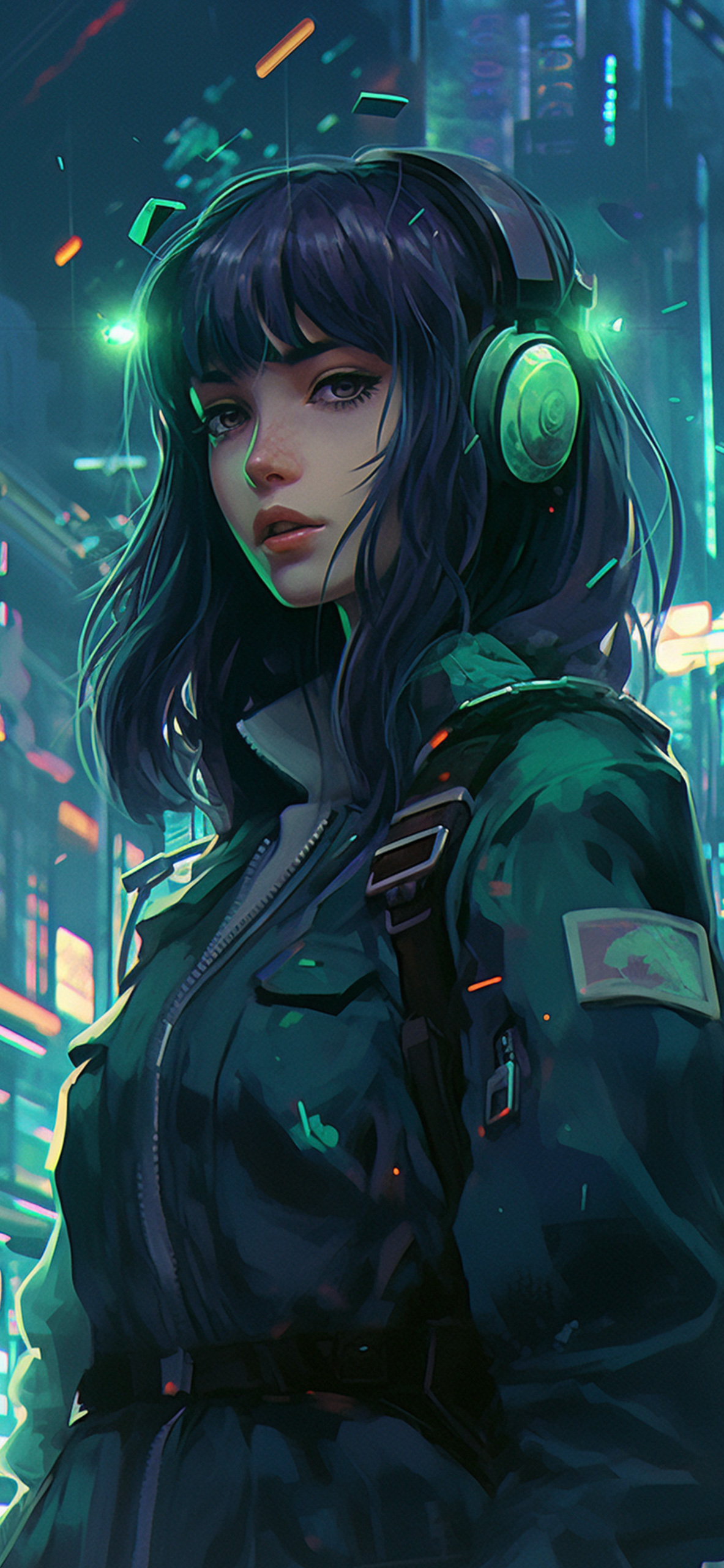 Girl Wearing Headphones Cyberpunk