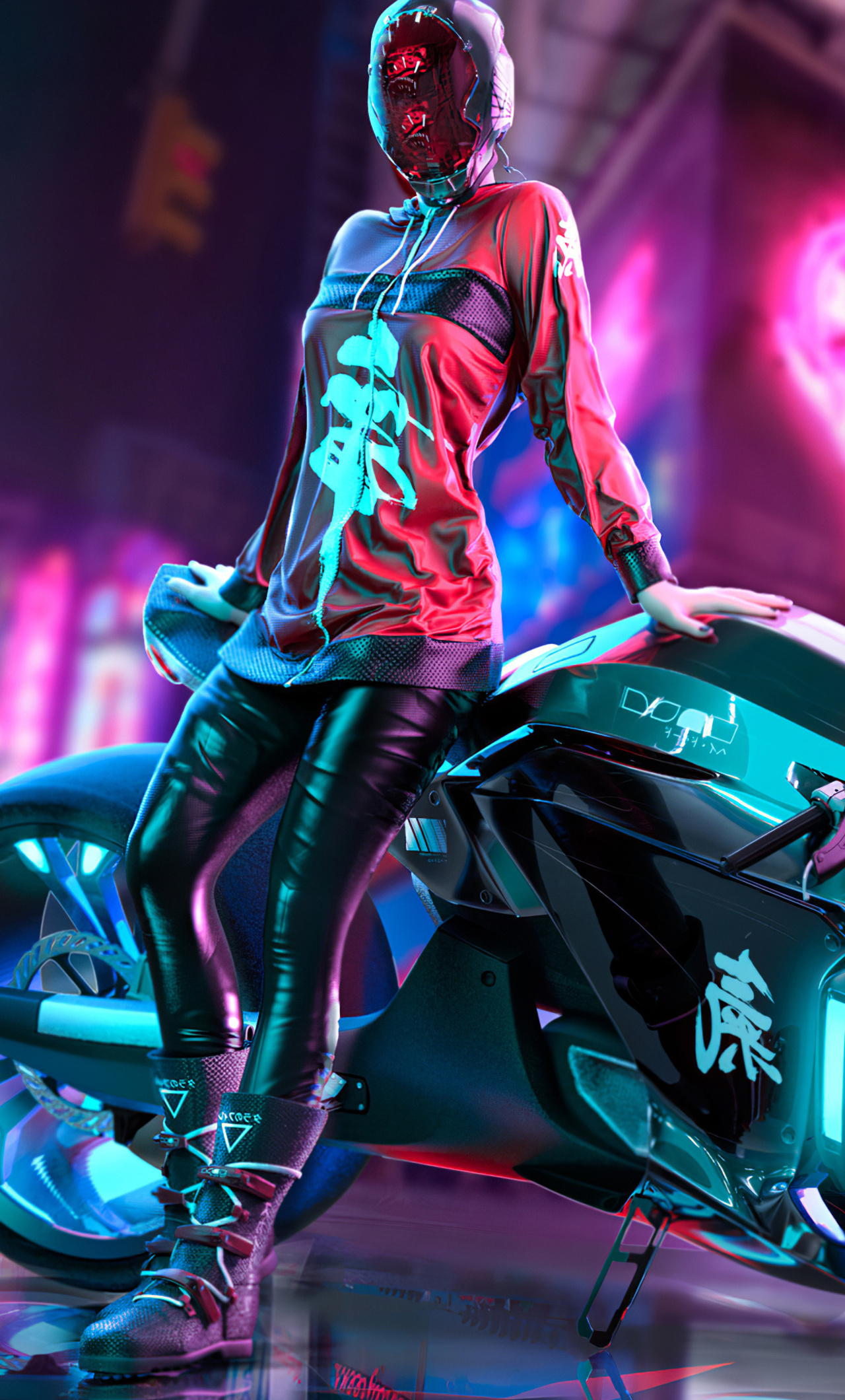 Biker Cyberpunk Girl 4k