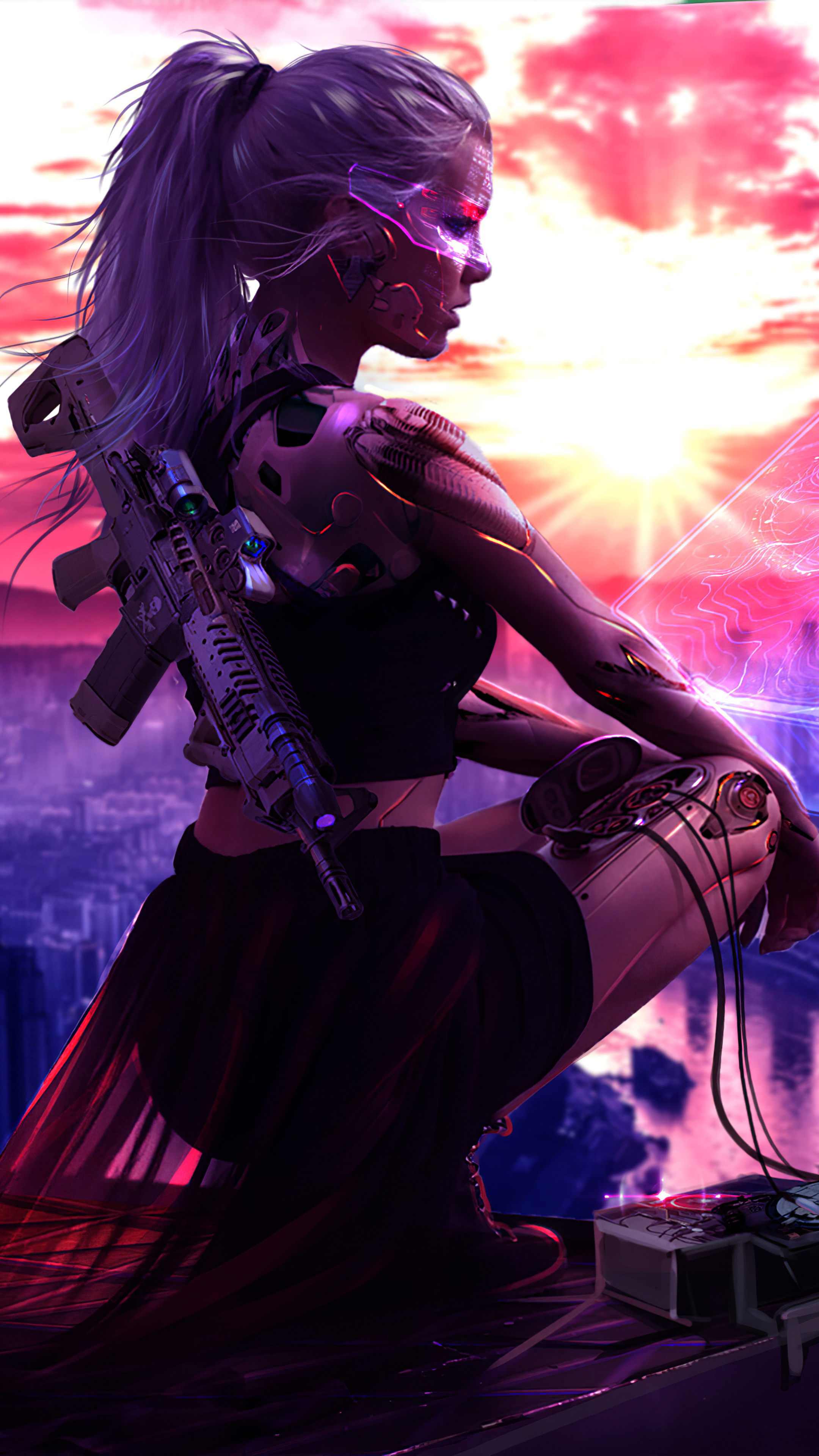 Cyberpunk Girl With Gun 4k