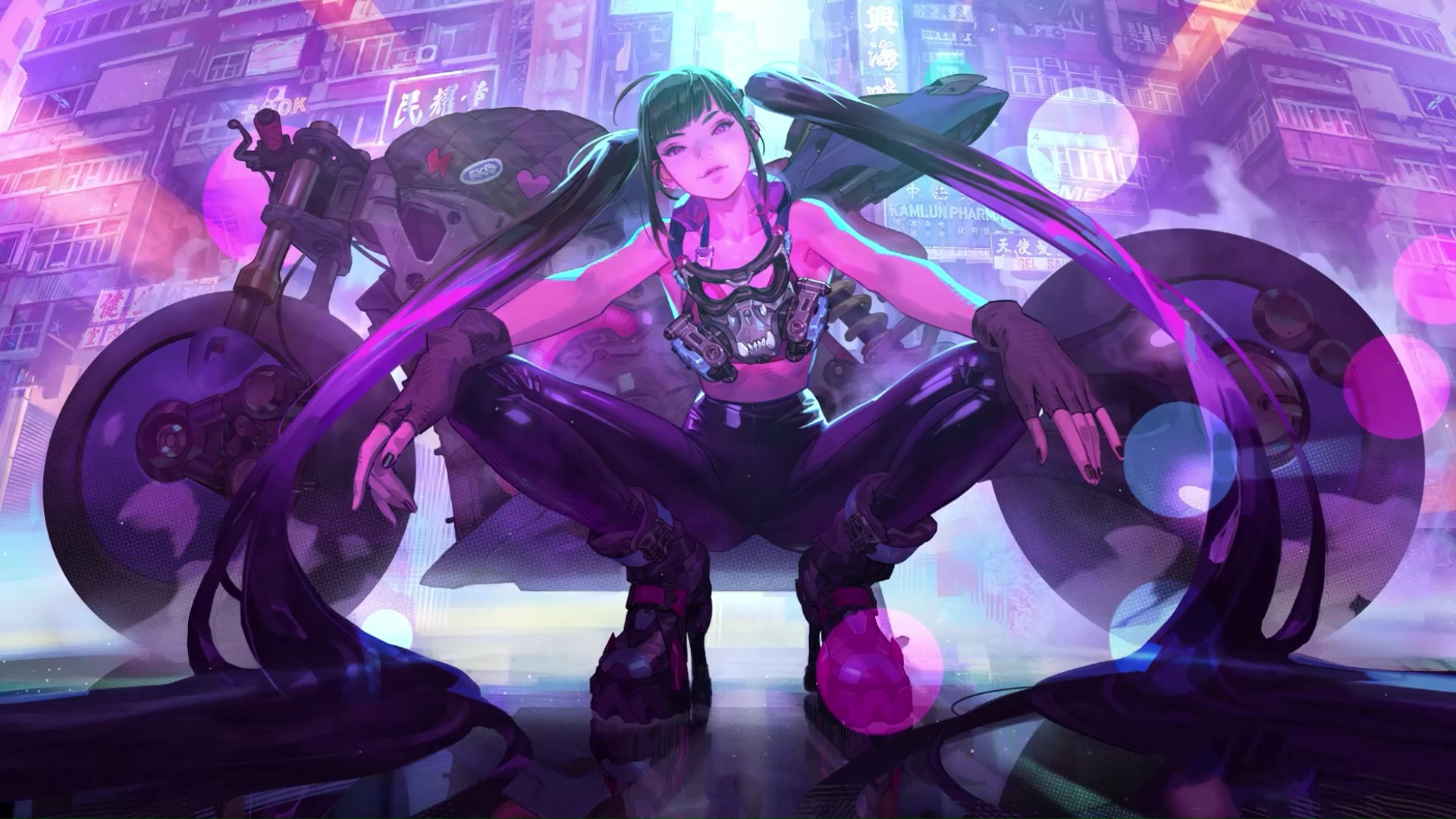 Cyberpunk Girl Bike Live Wallpaper