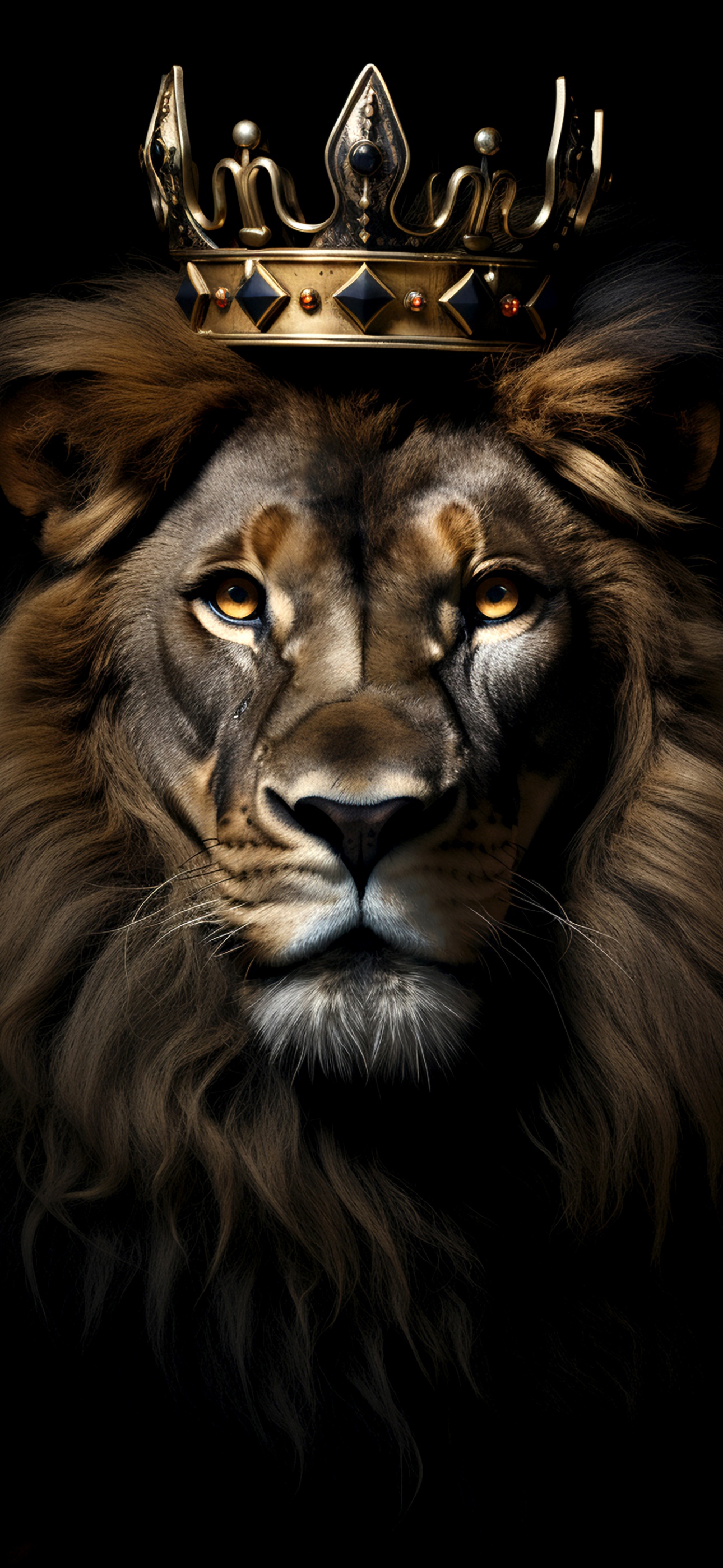 Lion Wallpaper 4K, Crown, Dark