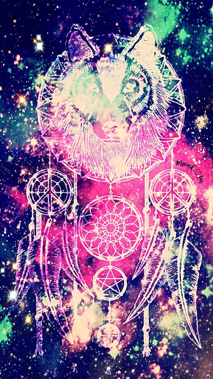 Glowing Wolf Galaxy Wallpaper