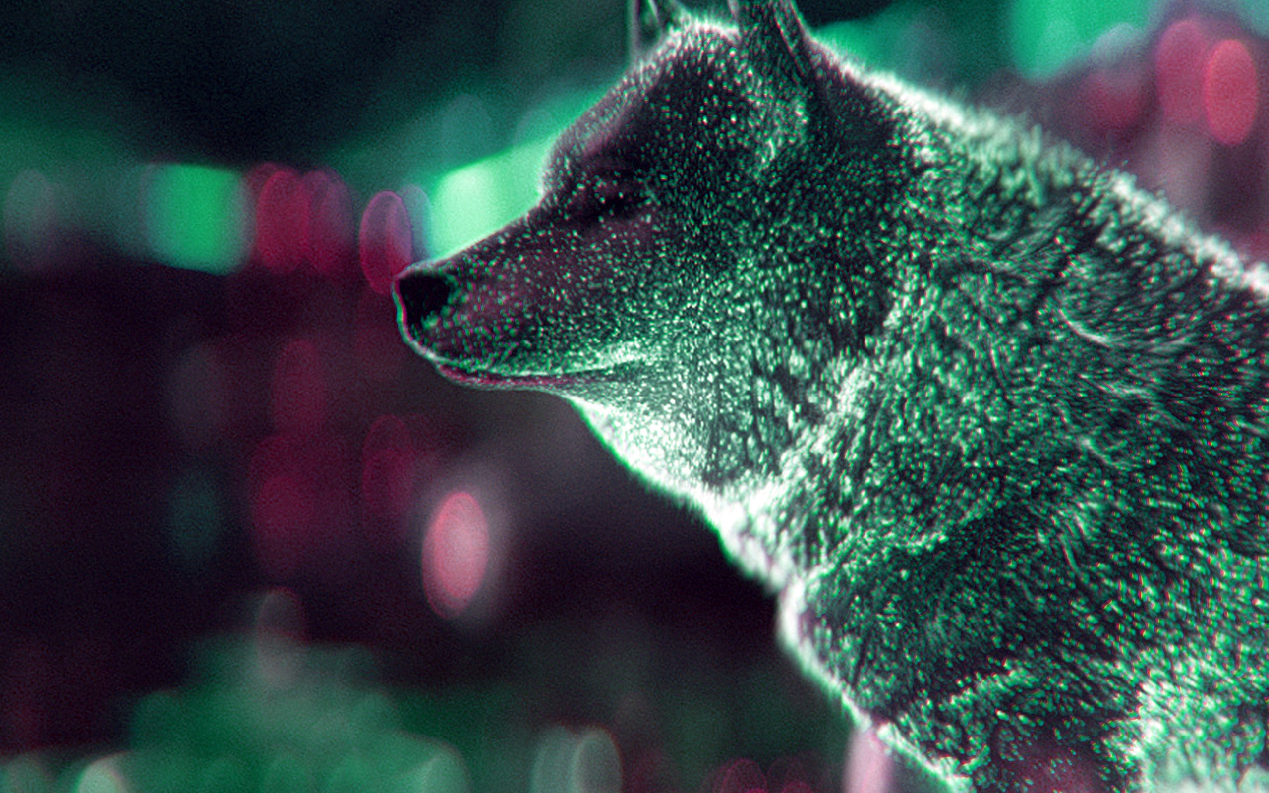 Wolf Digital Dot Art Green
