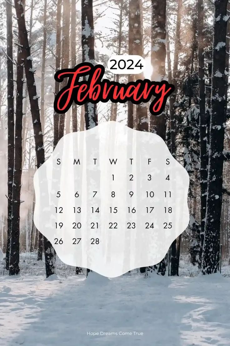 iPhone February 2024 Winter Calendar