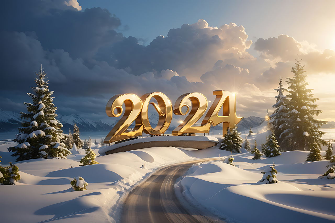 Wallpaper 2024 New year Spruce Snow