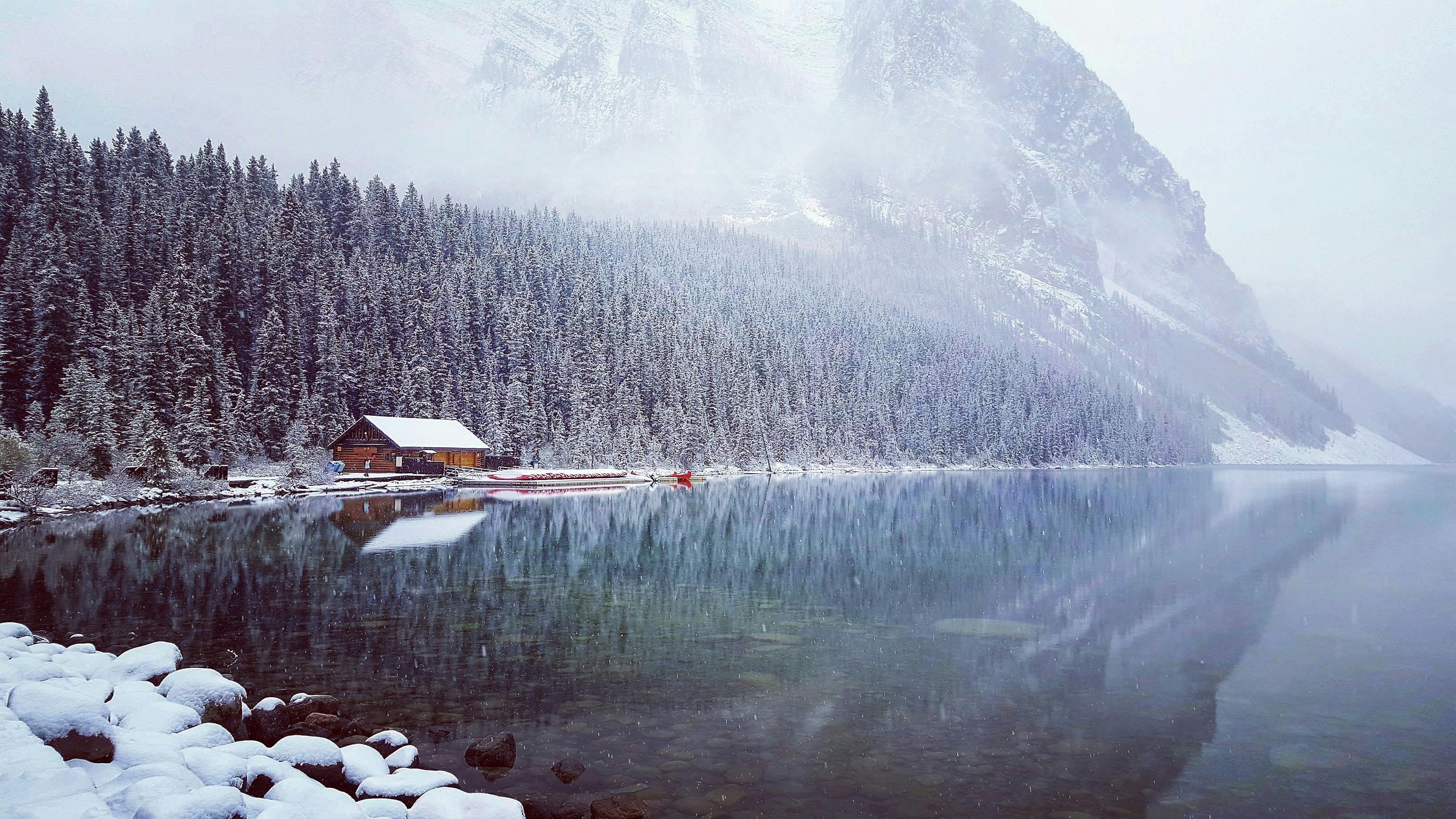Wooden Cabin on the Bank of a River