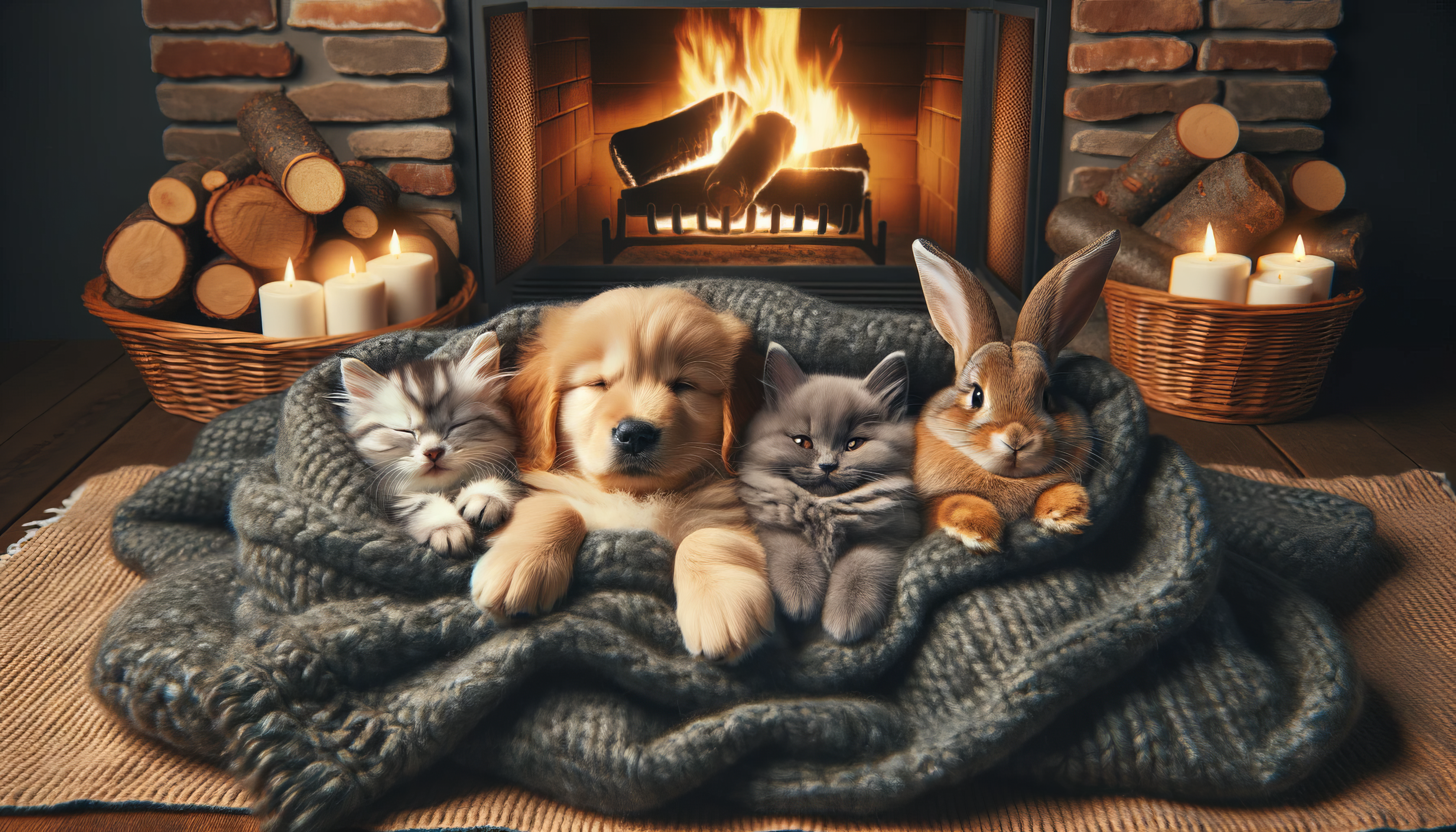 Cute Animals Warm and Cozy Next to