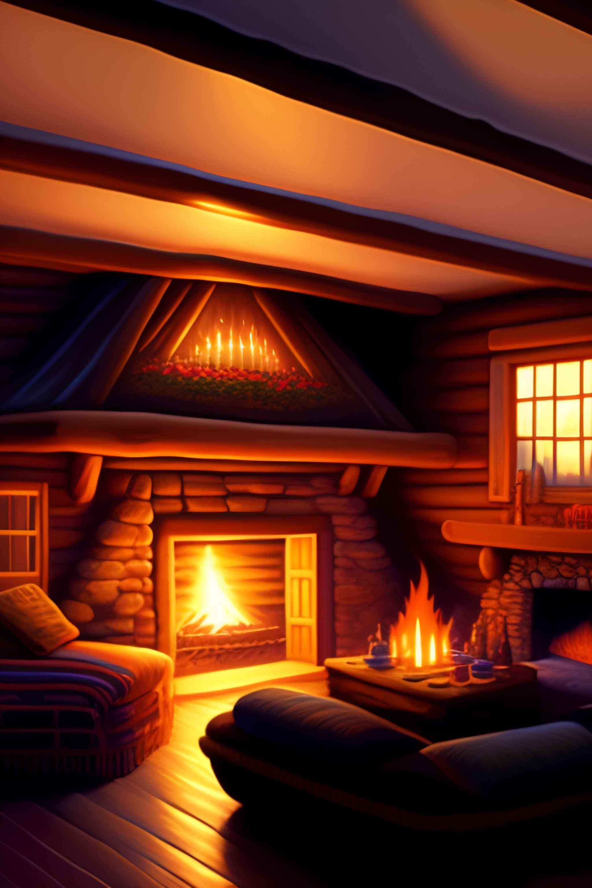 cozy wooden house with a fireplace