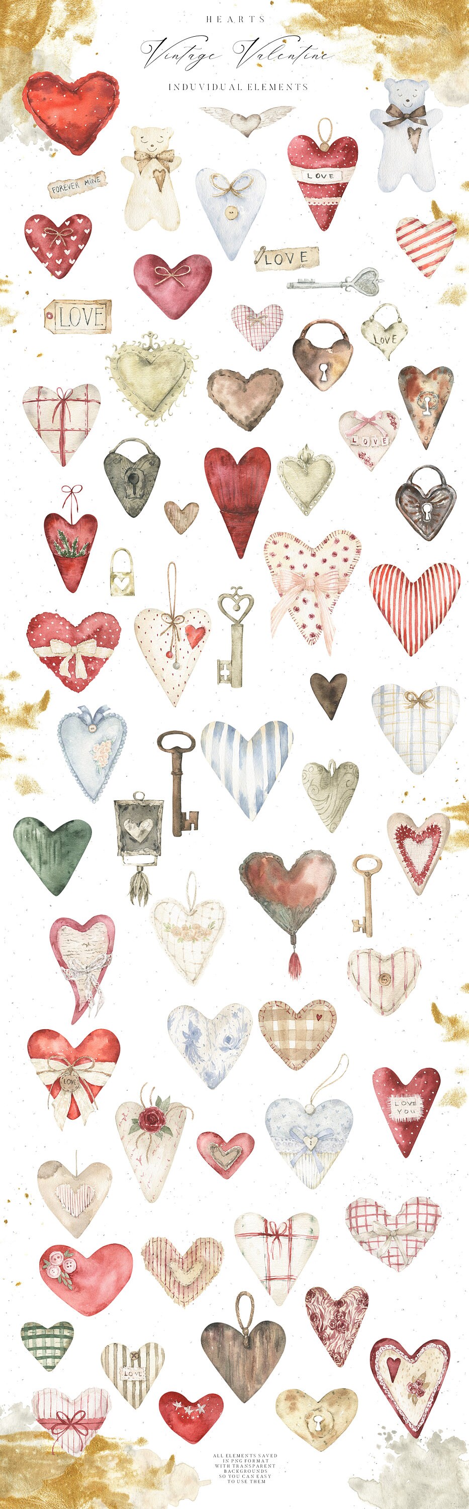Watercolor Heart Vintage Valentines Day