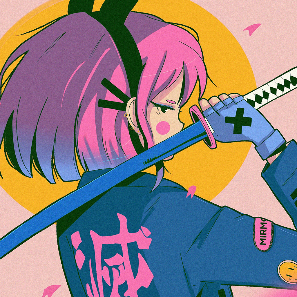 Art Japan Girl Illust Sword Pink Wallpaper