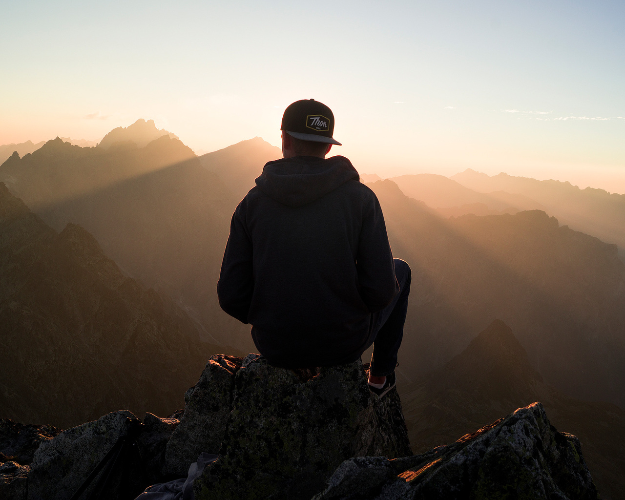 Man With Cap Sitting On The Mountain Edge Wallpaper, 1280x1024 Resolution HD 4k Wallpaper, Image, Background, Photos and Picture