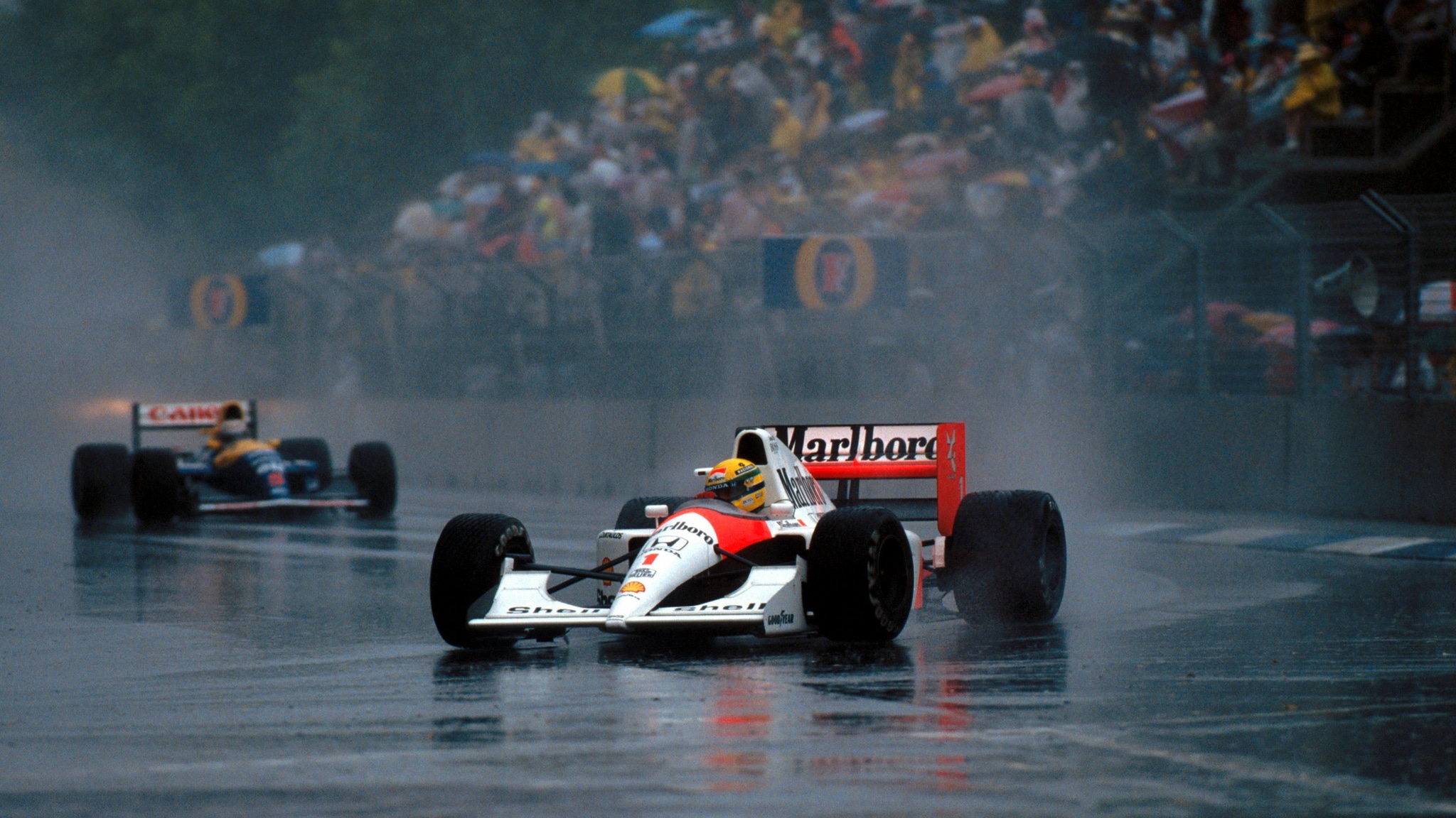 Formula 1, McLaren, Mclaren Mp4, Marlboro, Ayrton Senna, helmet, rain HD Wallpaper
