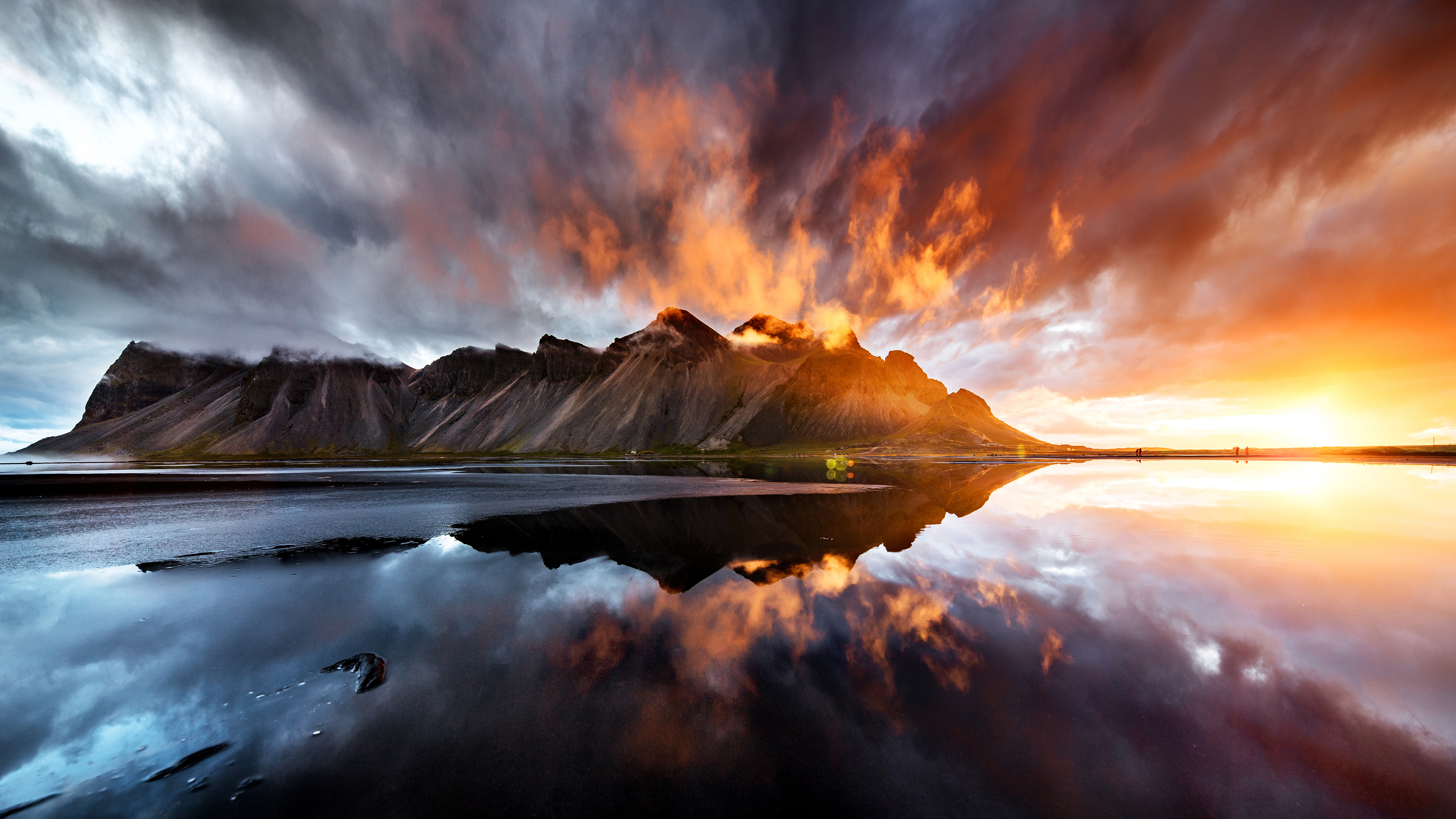 Vestrahorn mountain Wallpaper 4K, Beach, Iceland, Sunset, Dawn